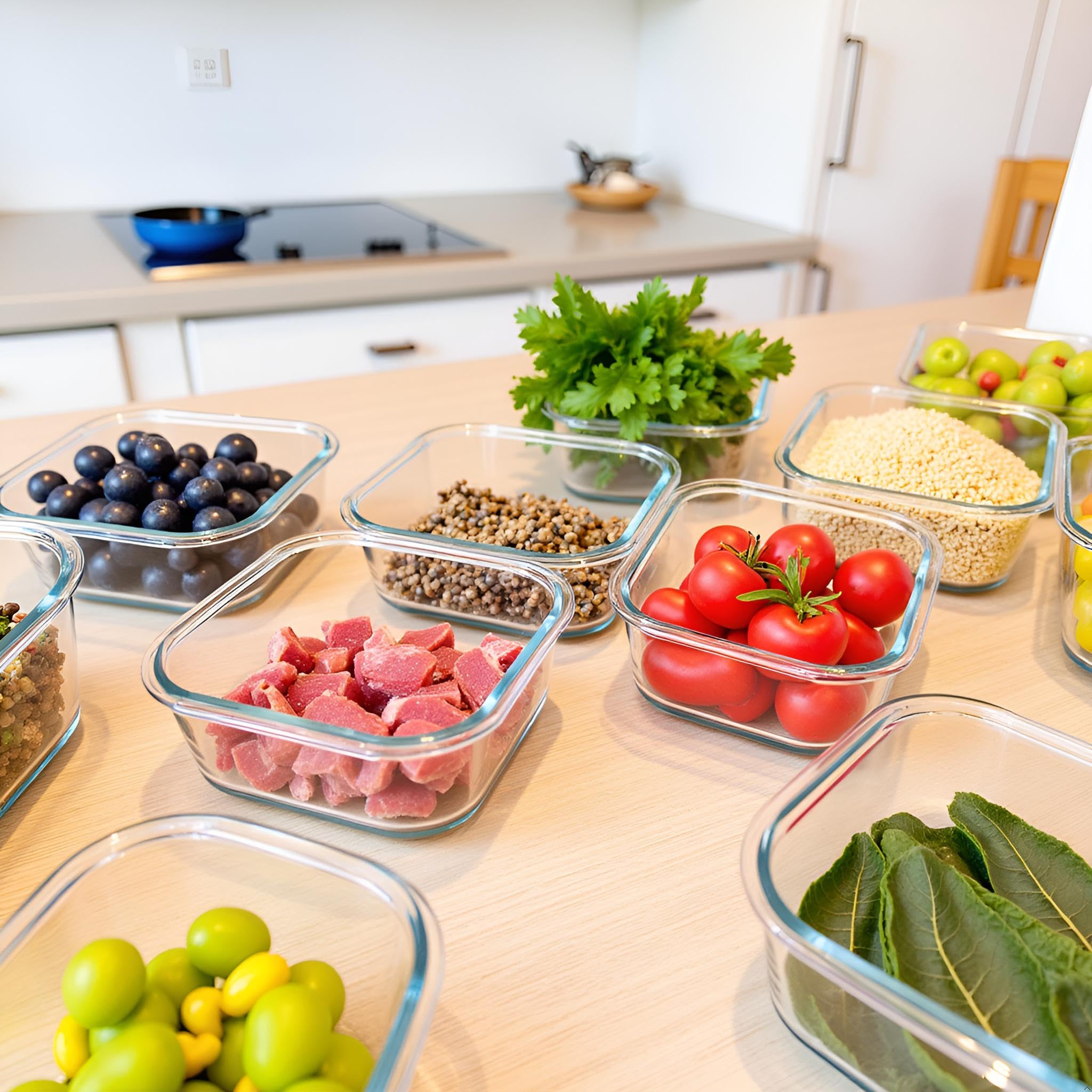 Recipientes cuadrados de vidrio para almacenamiento de alimentos, recipientes pequeños cuadrados de almacenamiento con tapas herméticas, a prueba de fugas, sin BPA, cuencos de vidrio de 16