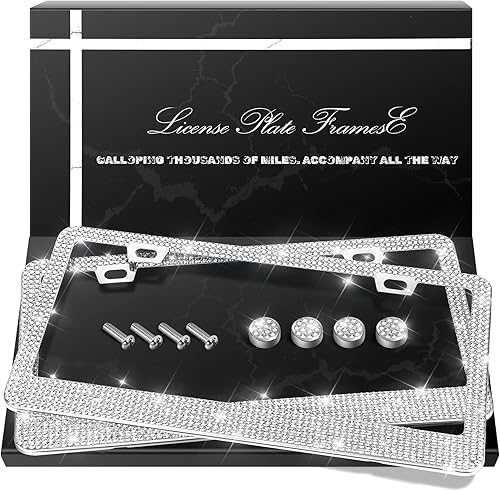 Vista 72 de Paquete de 2 marcos brillantes para matrícula, cubierta de matrícula de automóvil con diamantes de imitación brillantes para mujer, accesorios