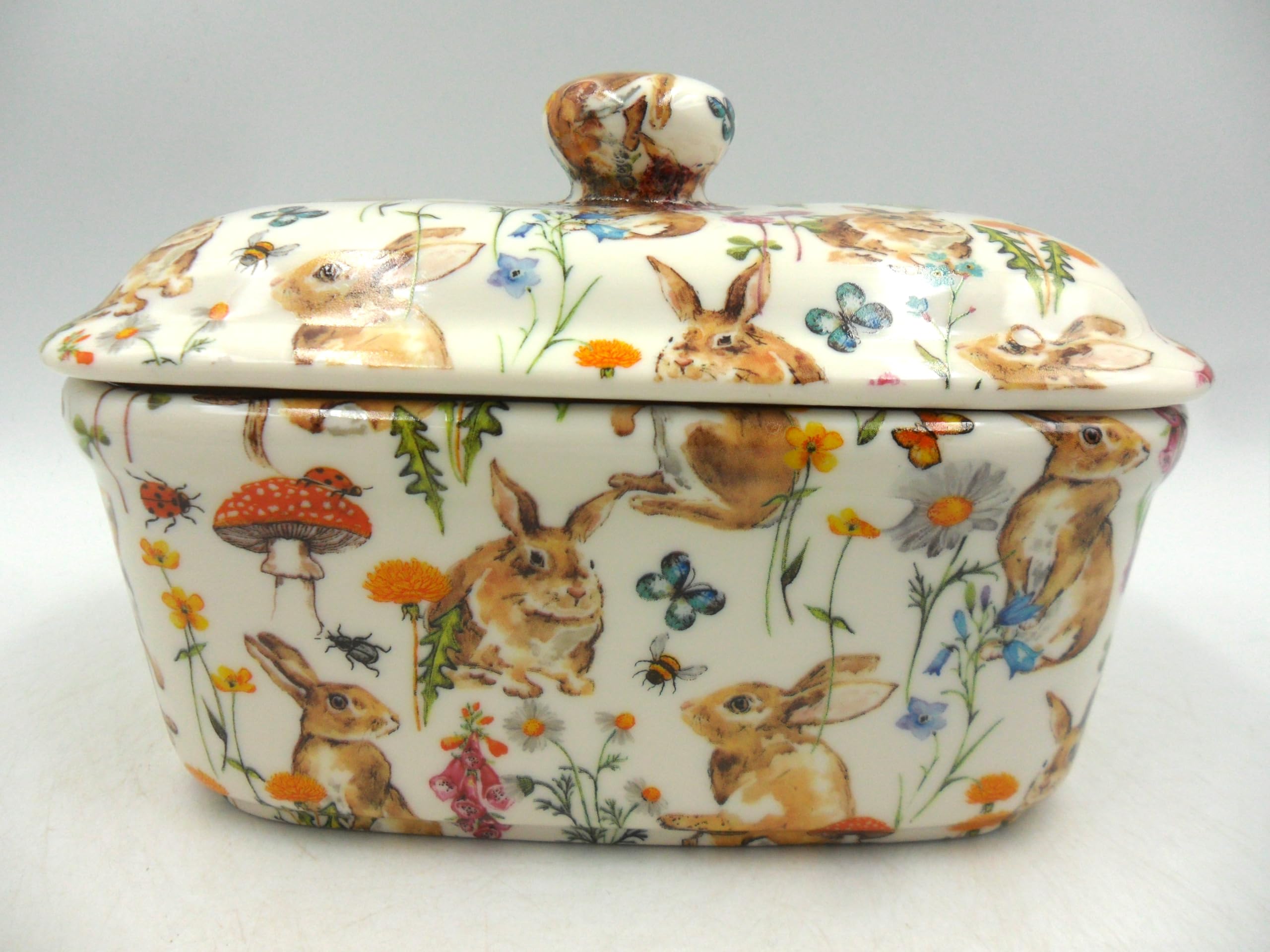Heron Cross Pottery Blue Rabbit Meadow Butterdish