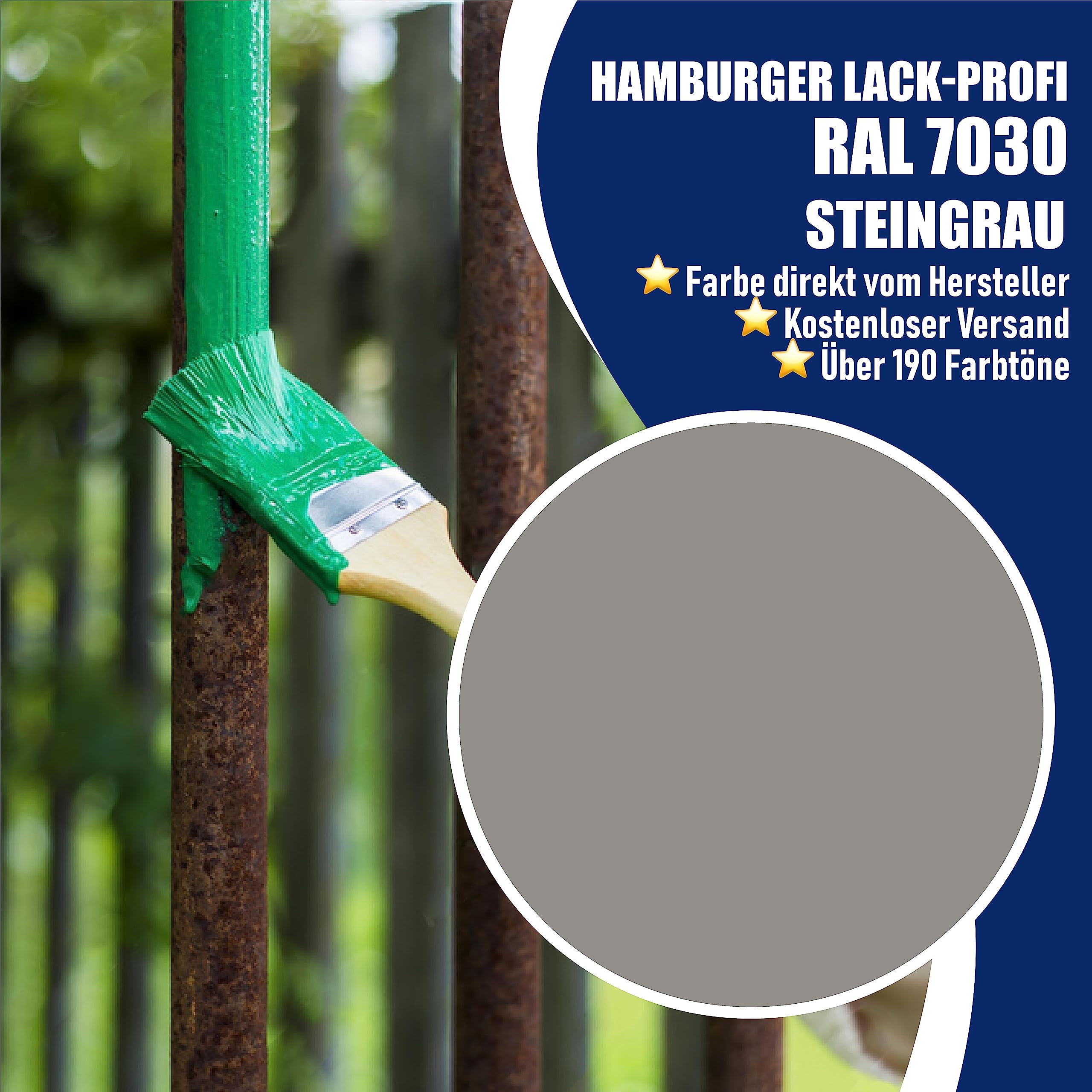 Metallschutzlack MATT Steingrau RAL 7030 Grau Metallschutzfarbe Metalllack Metallfarbe // Hamburger Lack-Profi (1 L)