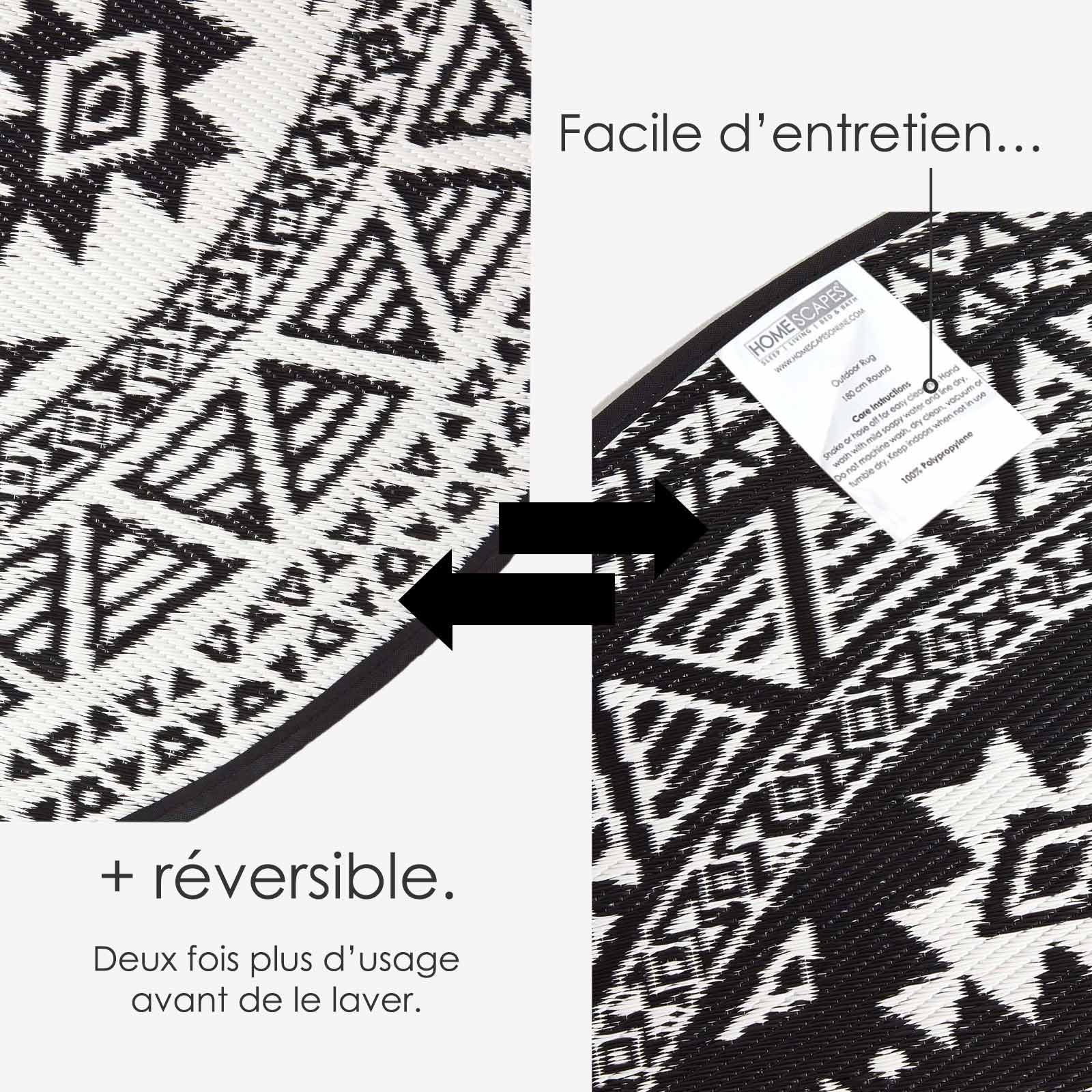 HOMESCAPES Tapis extérieur résistant Pluie et UV, Tapis de Jardin imperméable réversible Noir, Rond 180 cm, Intérieur extérieur terrasse Balcon