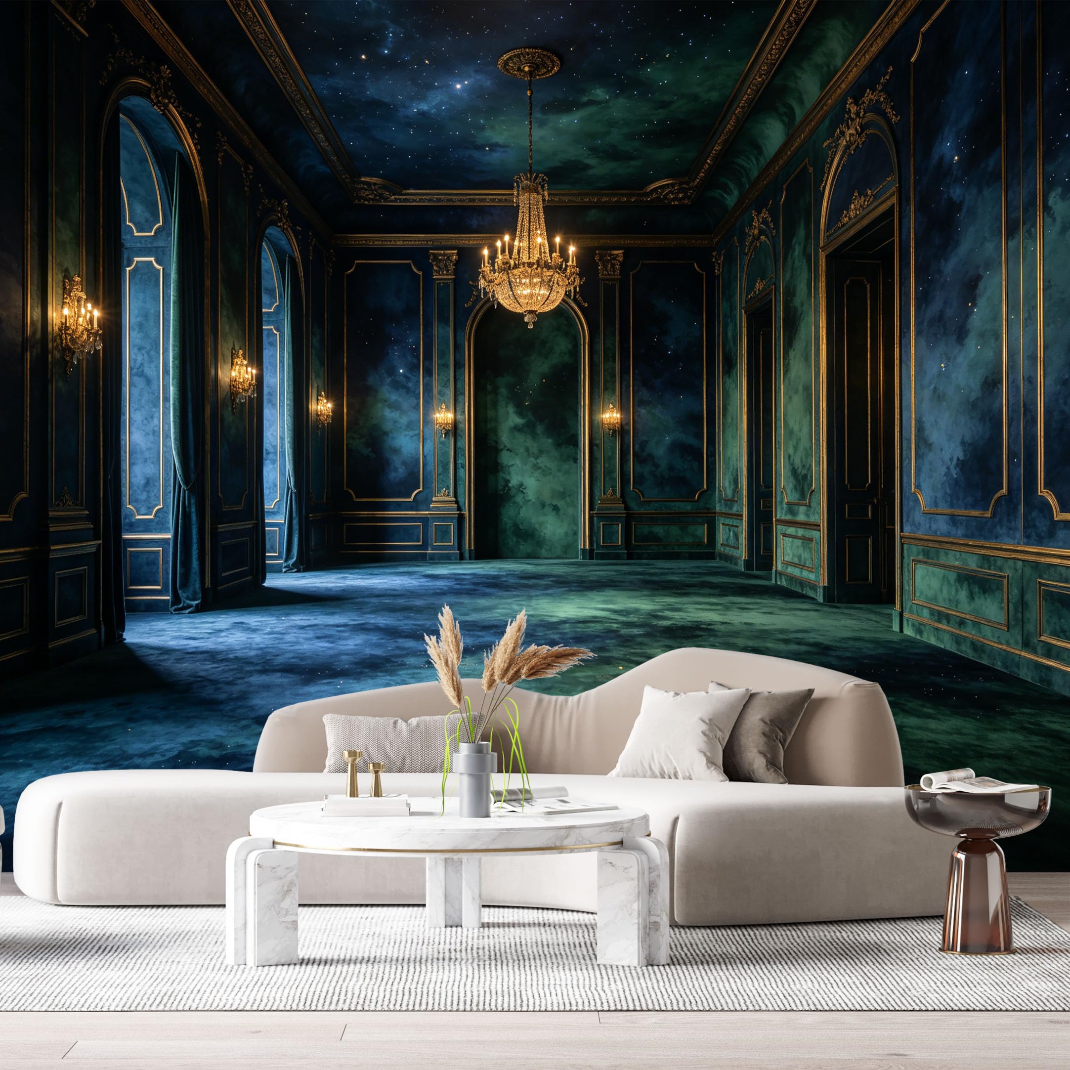 Custom Size Wall Murals Elegant Palace Interior Neoclassical Chandelier Night Sky Ceiling SelfAdhesive Wall Fabric Removable Large Wallpaper for Photo Living Room