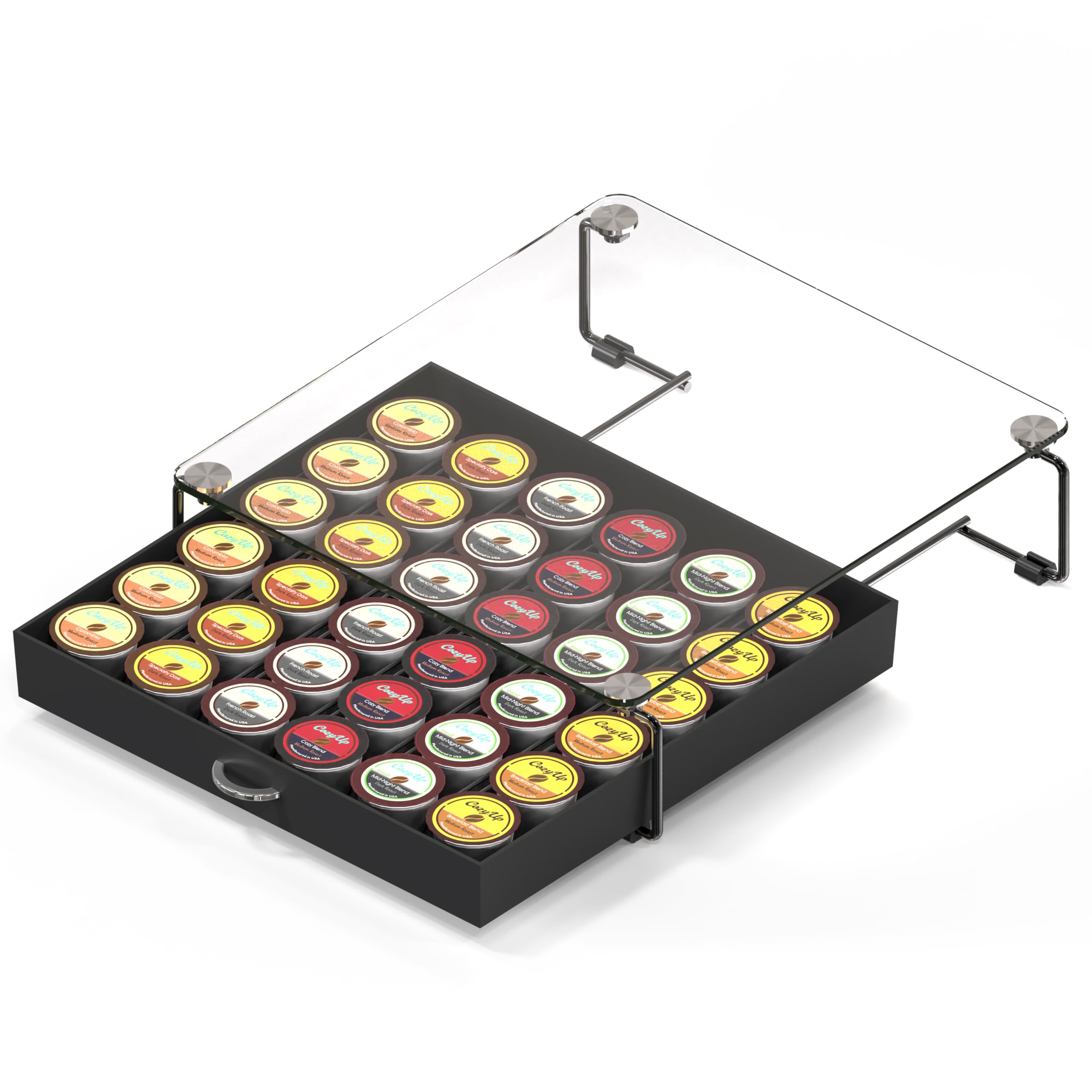 DecoBrothers - Cajón de cristal templado para almacenamiento de 36 cápsulas de café, color negro