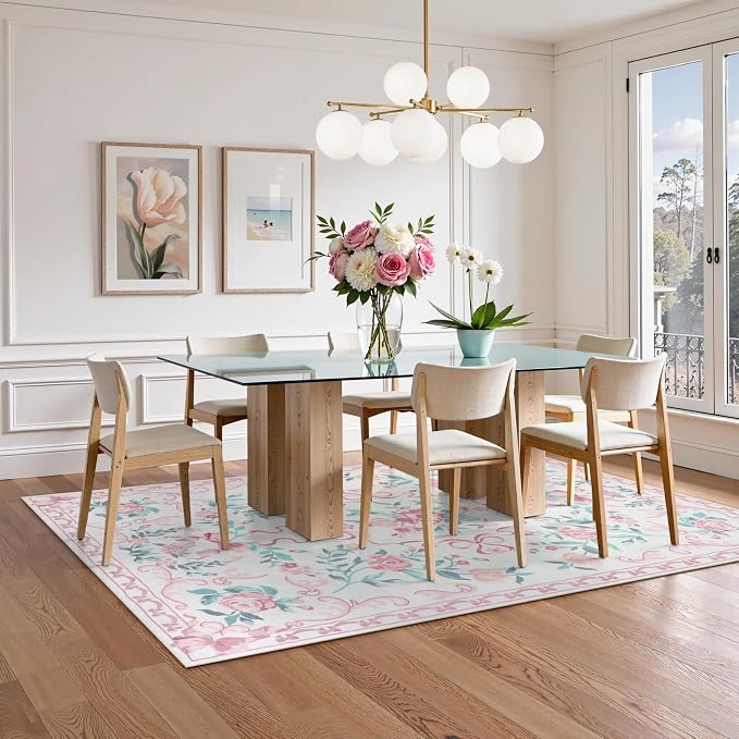 Tapete floral rosa para dormitorio y sala de juegos, 5x7, lavable, antideslizante, decorativo miniatura 8