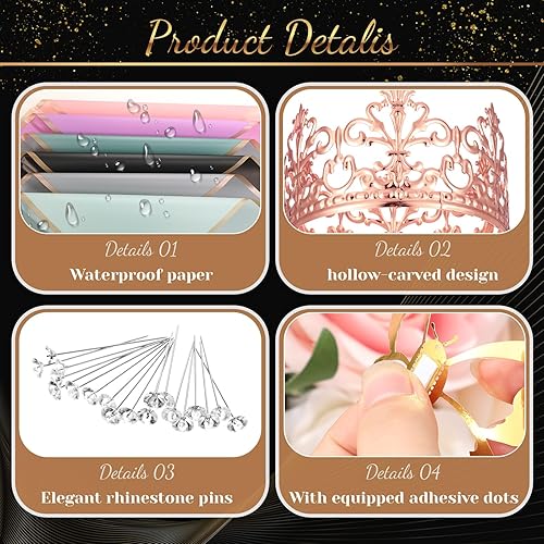 Miniatura 6 de Ctosree 276 piezas de ramilletes de boda para corona de flores, papel de regalo a granel y decoración de pared de mariposa 3D para florería,