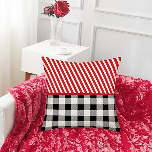 Miniatura 6 de Easternproject Juego de 4 fundas de almohada con texto en inglés Happy Valentines Day I Love You con diseño de rayas rojas y negras con corazón de