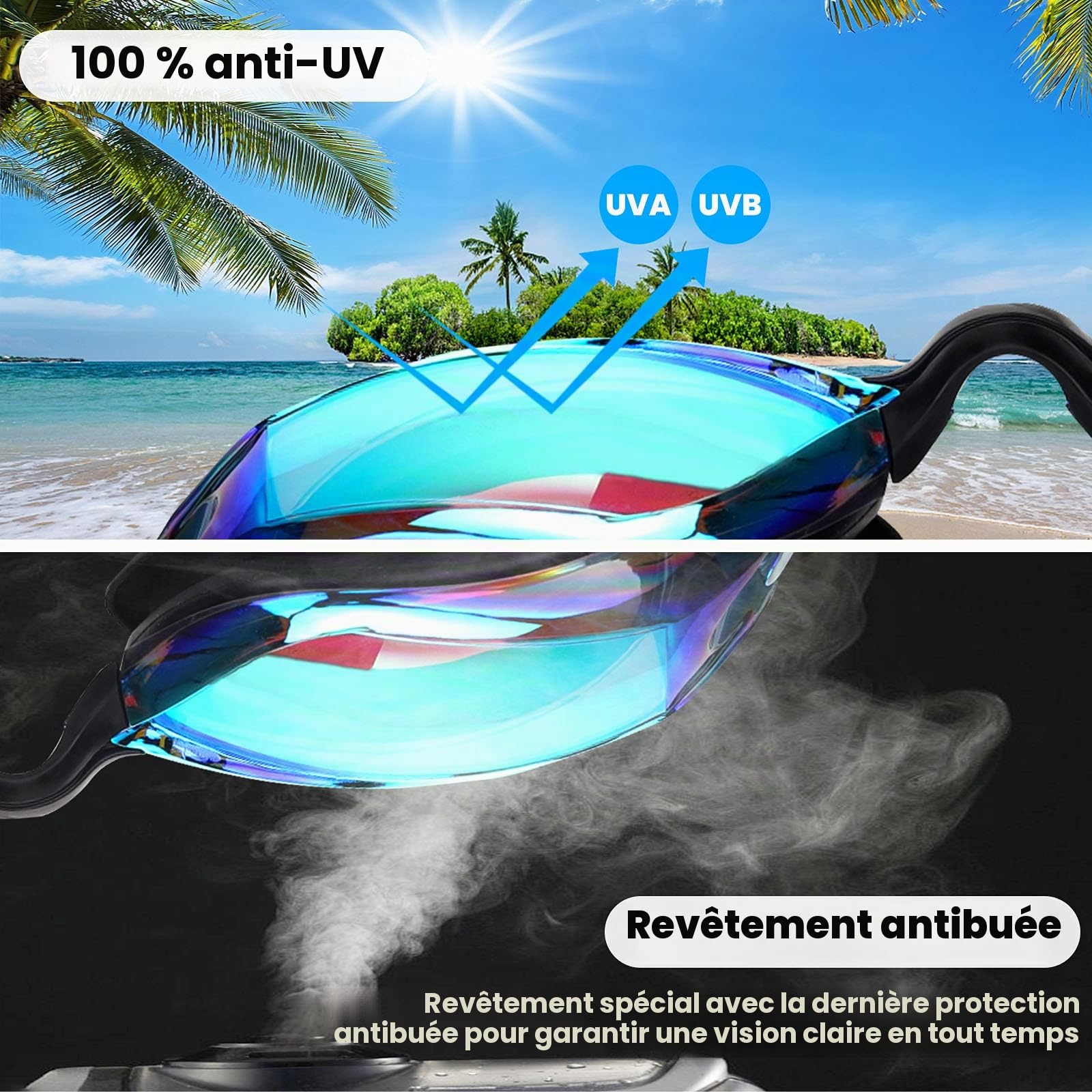 Lunettes de Natation,Lunettes de Natation à Verres Polarisés Anti-buée et Protection UV pour Hommes Femmes Adultes Adolescents