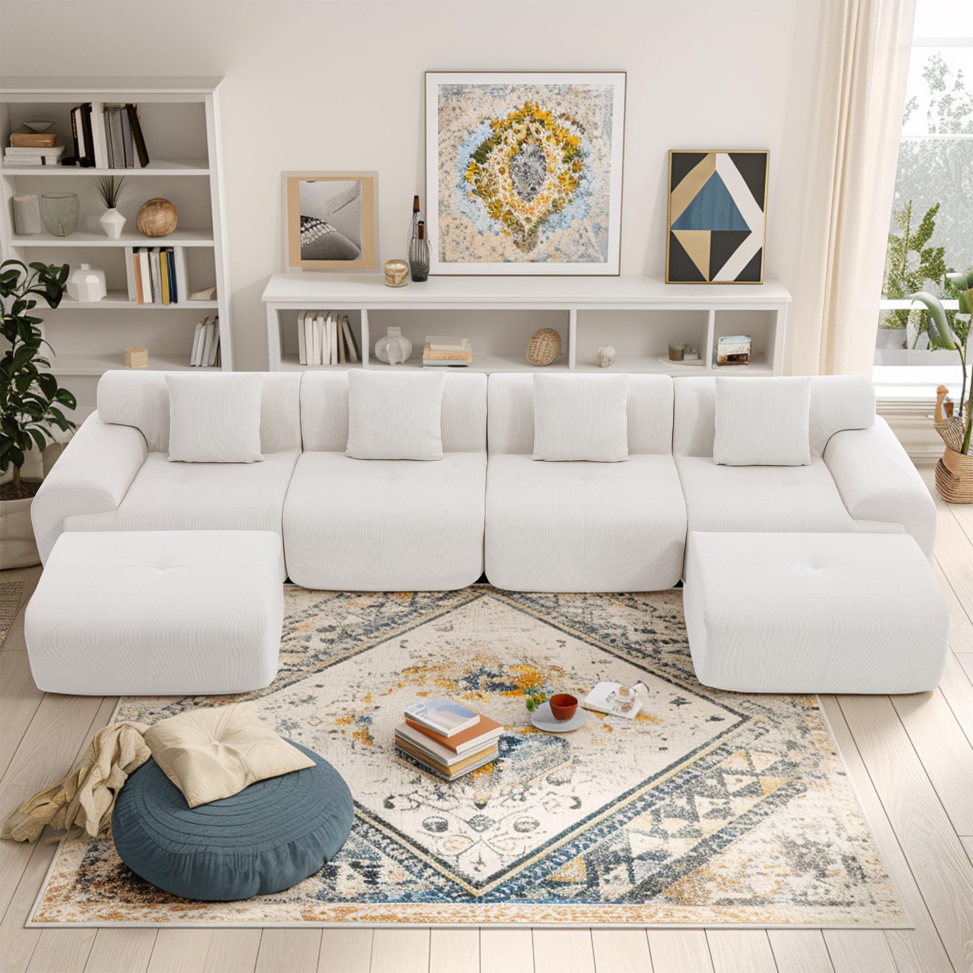 L-Shaped Boneless Modular Sectional Sofa Boneless Sectional Couch Oversized 3-Seater Cloud Couch with Deep Seat and Movable Ottoman