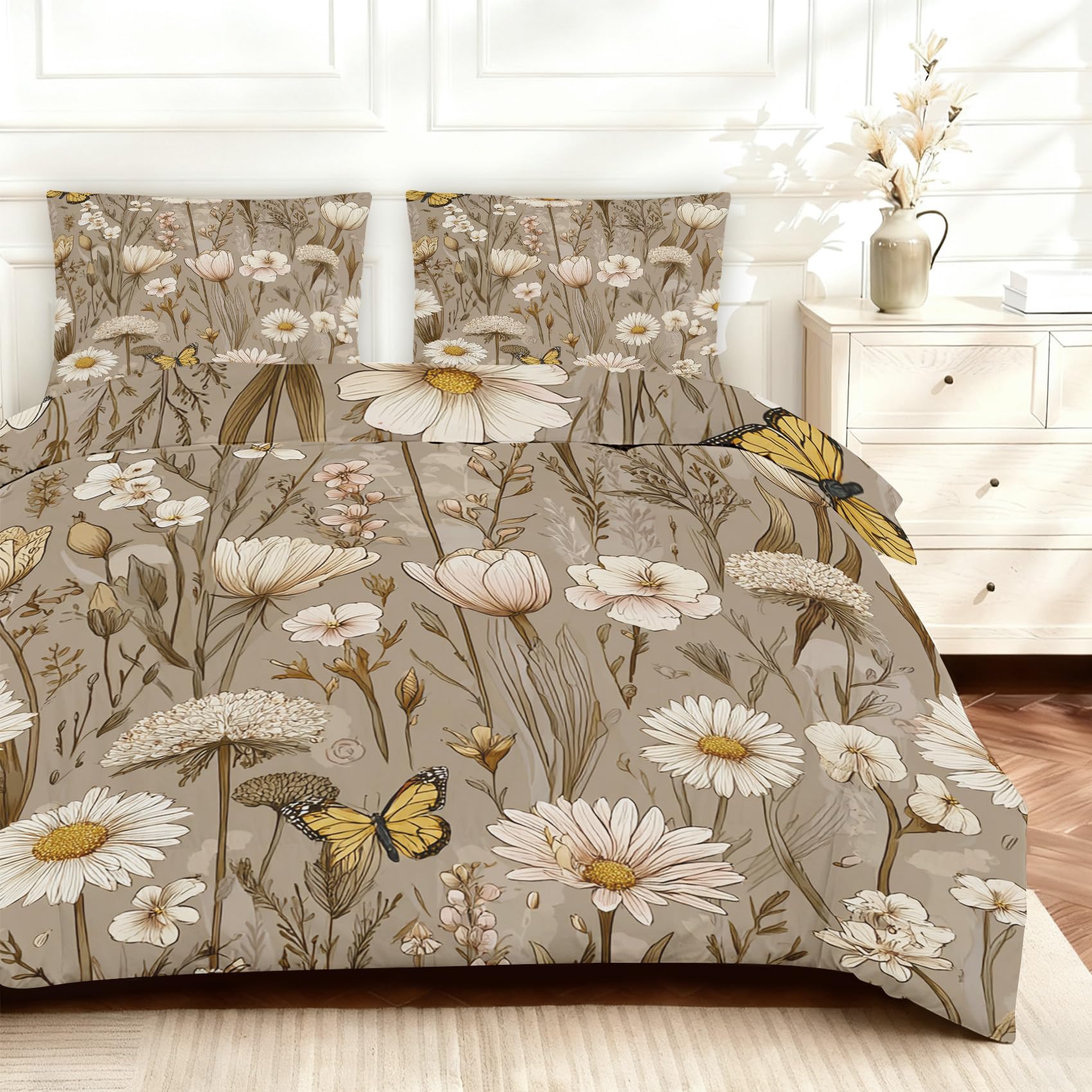 Housse de couette 240x260 marguerite fleurie en microfibre avec ses deux taies
