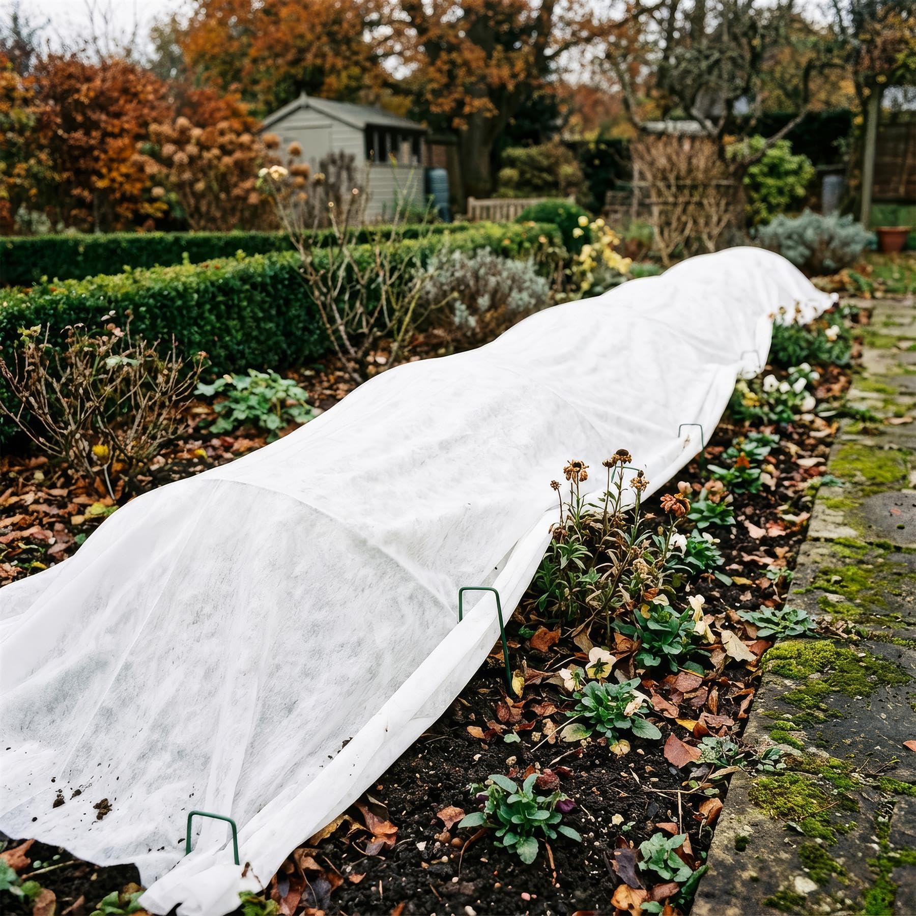 Harbour Housewares 30gsm Toison Végétale Antigel Set avec Piquets & Plaques - 2M x 20M (2 Rouleaux) - Blanc - Horticole Hiver Envelopper Couverture Protecteur Filets pour Plein Air Jardin Plantes