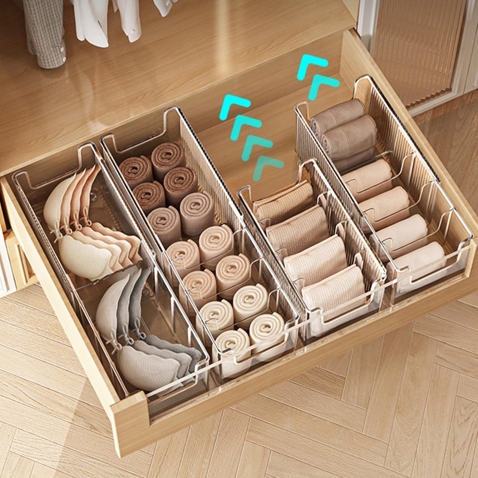 Organizzatori per calzini a scomparti multipli Scatola portaoggetti regolabile per armadio Tessuto traspirante Cassetto per biancheria intima adatto dormitorio Soluzione per riporre piccoli spazi