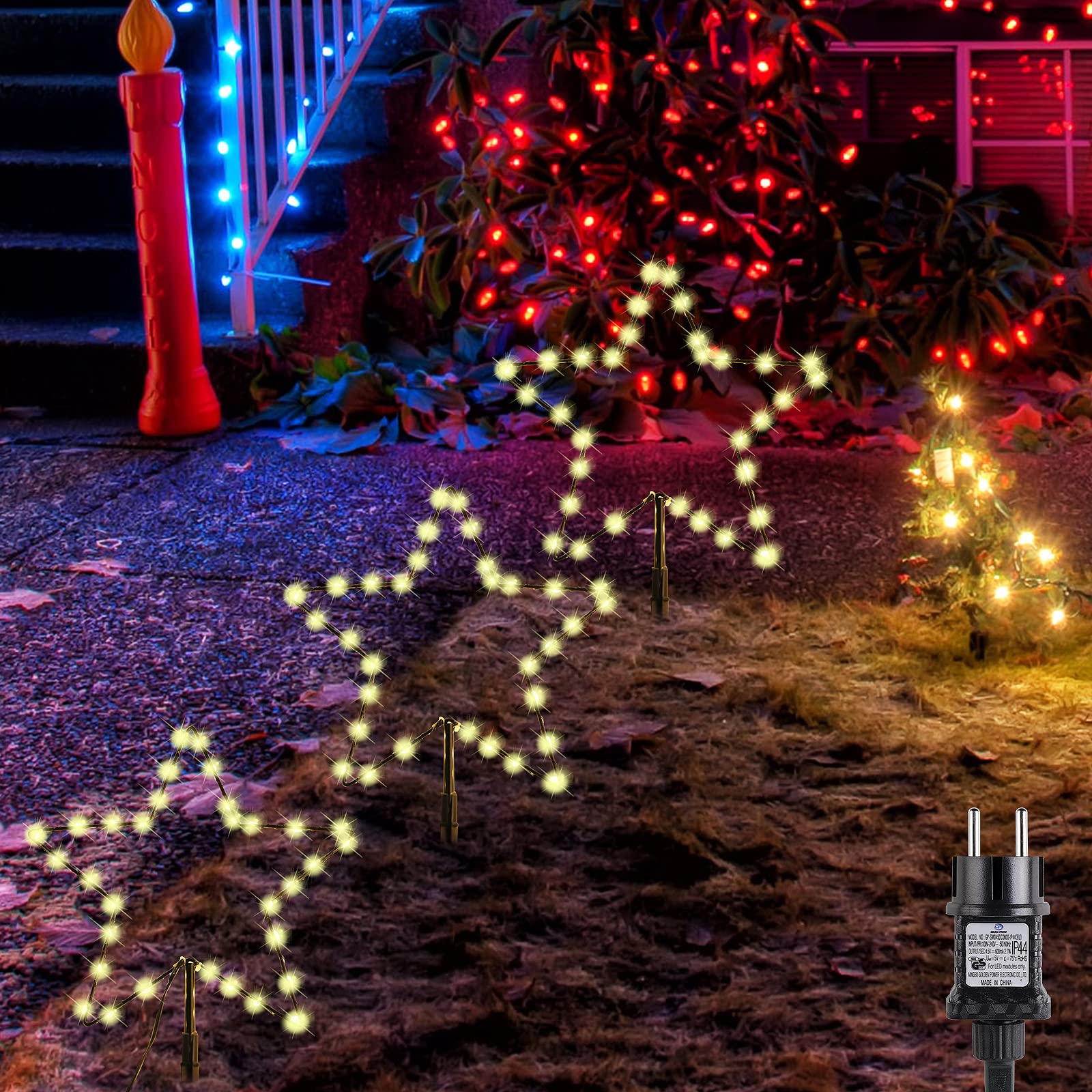 SALCAR 2m Weihnachtsbeleuchtung Außen, 3er Pack 60cm LED Stern Weihnachtsdeko Garten, Außenbeleuchtung Stableuchte mit Erdspieß, Schwarze Sterne, Warmweiß