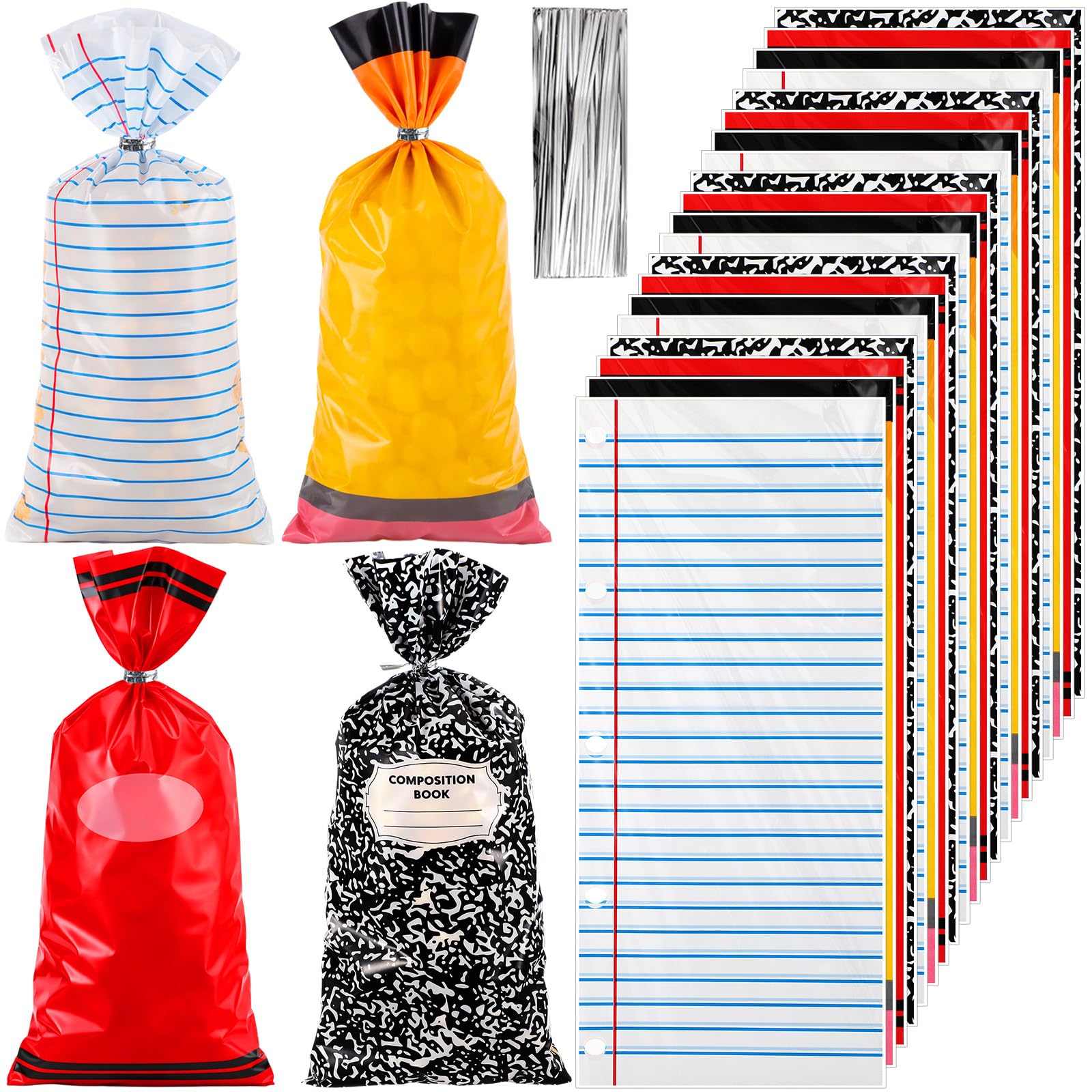 200 Pcs Multicolor Popcorn Bags Bulk with 200 Silver Ties