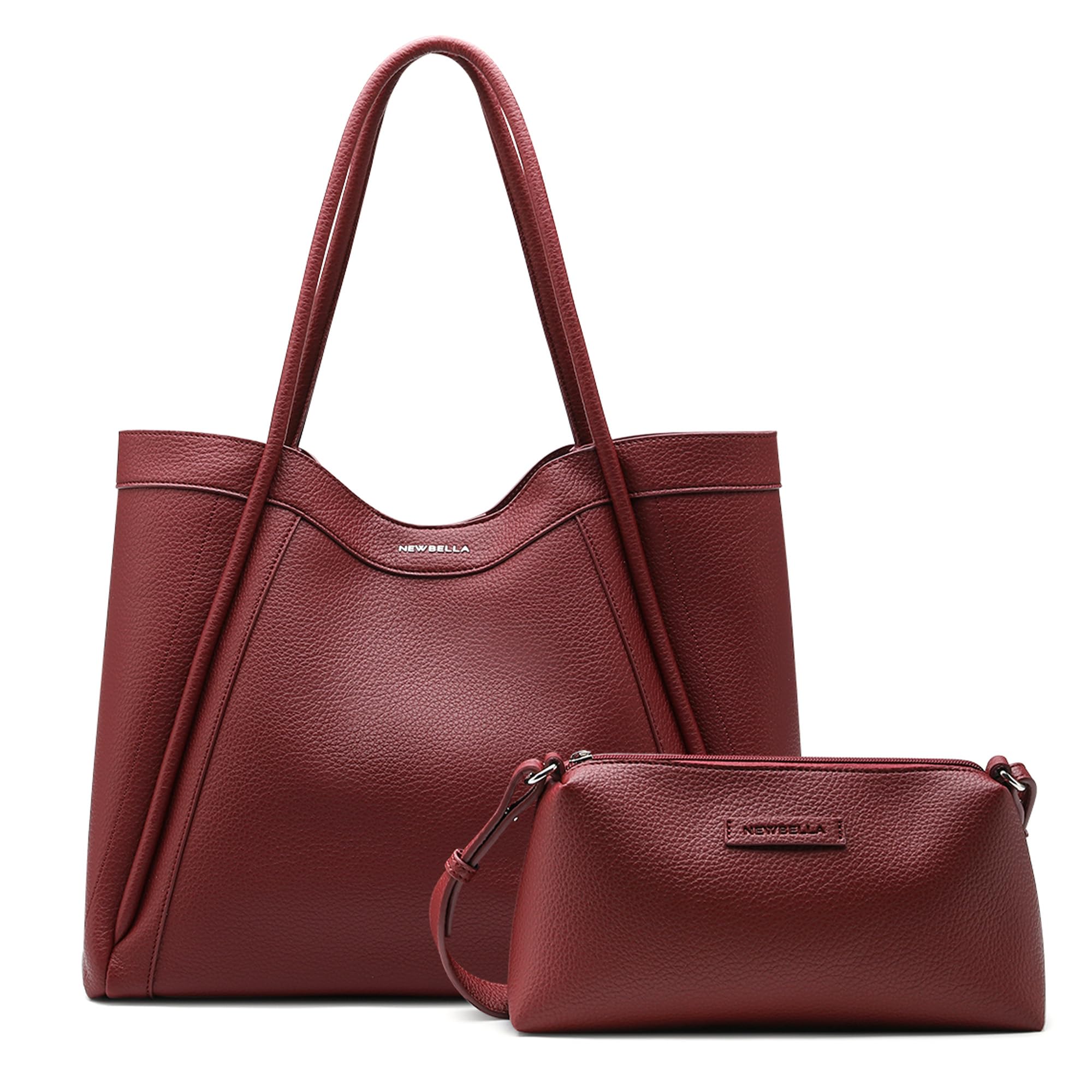 NEWBELLA Tote Bag for Women, Vegan Leather Crossbody Shoulder Bag, Top Handle Satchel Purse for Work, Travel, Daily Use (Burgundy-Large)