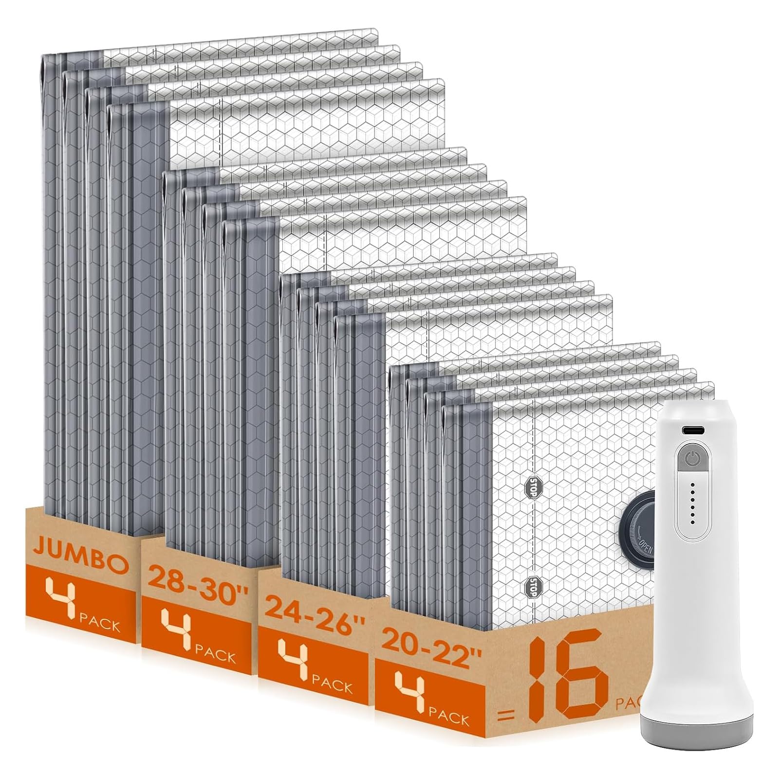 Vacuum Storage Bags,16 Pack Travel Vacuum Bags with Wireless Electric Pump