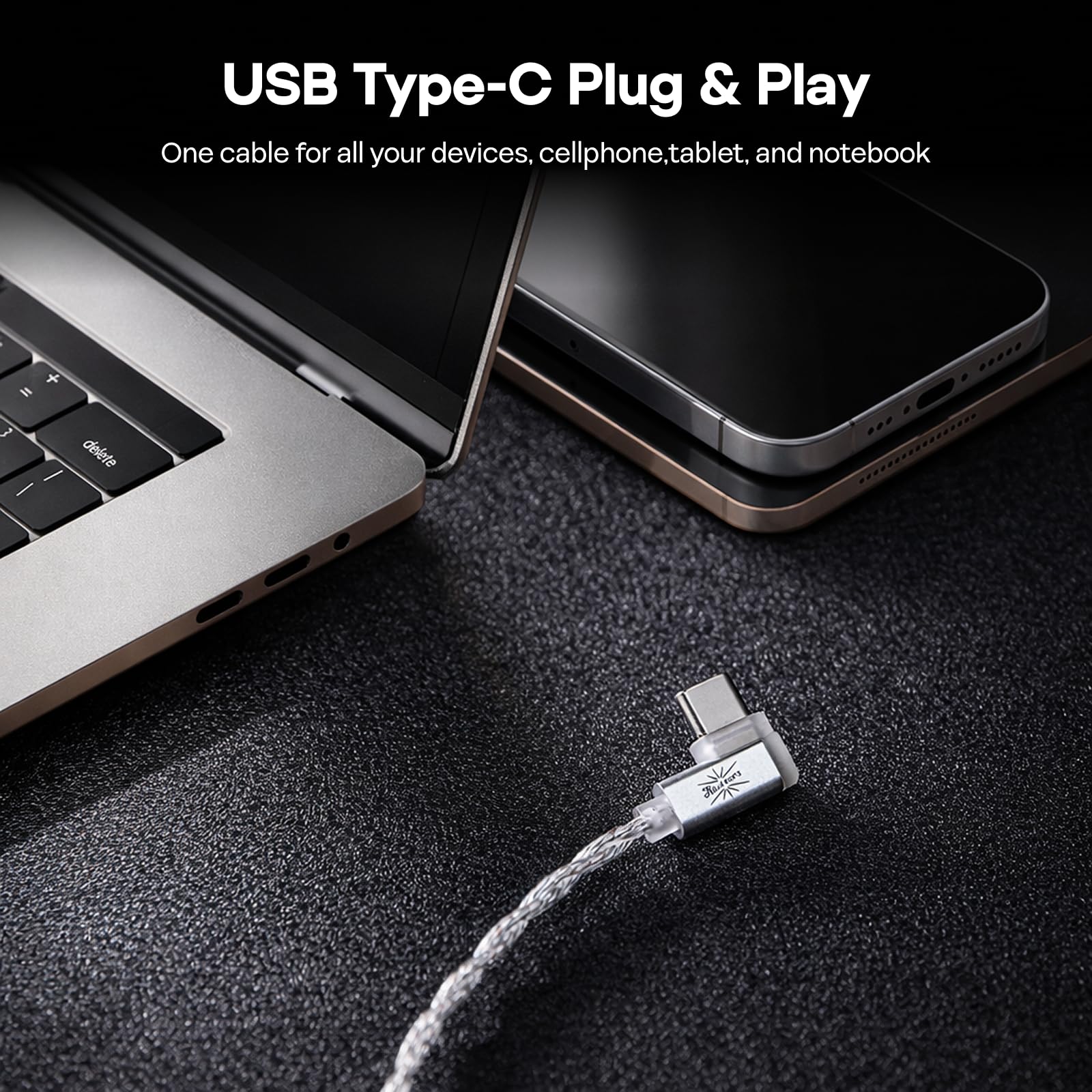 Linsoul Kiwi Ears S-Link Type-C kabel do słuchawek dousznych, kabel do słuchawek gamingowych z DAC+DSP, podwójnym mikrofonem, 3 trybami inteligentnego sterowania (Srebro, 2-pinowy)