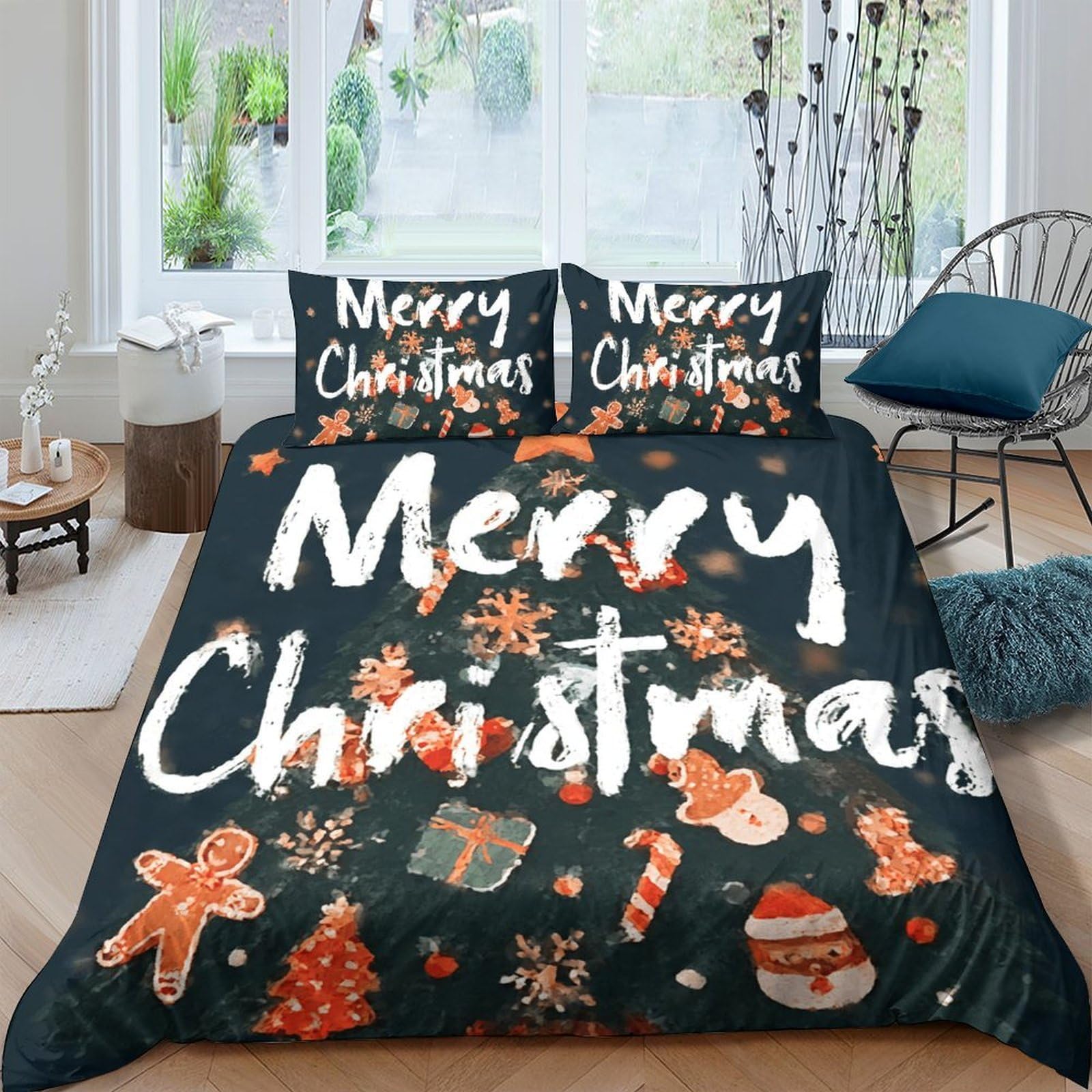 Ctjqhvkz Style-8 3D Printed Christmas Gingerbread Fitted Sheet Microfiber Soft Festive Snowman Bed Cover For Bedroom Guest Room Decor Single（135X200cm）