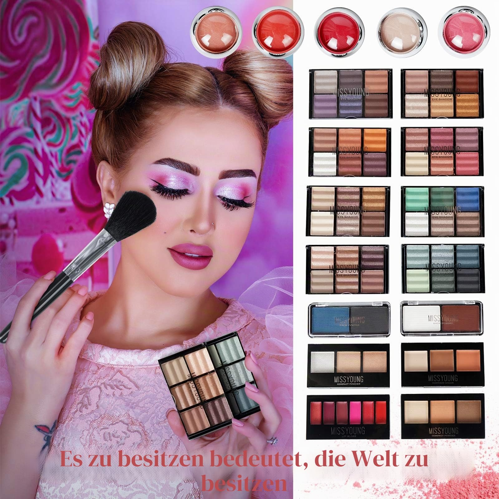 102 Farben Makeup Set, Cosmetics Schminkkassette, Kosmetik Eyeshadow Palette, mit Concealer, Gesicht Puder, Rouge, Lippenstift, Augenbrauenpuder und Eyeliner