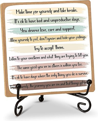 Decoración inspiradora para escritorio de oficina en casa con soporte, cartel de recordatorios de salud mental, regalos de madera motivacionales