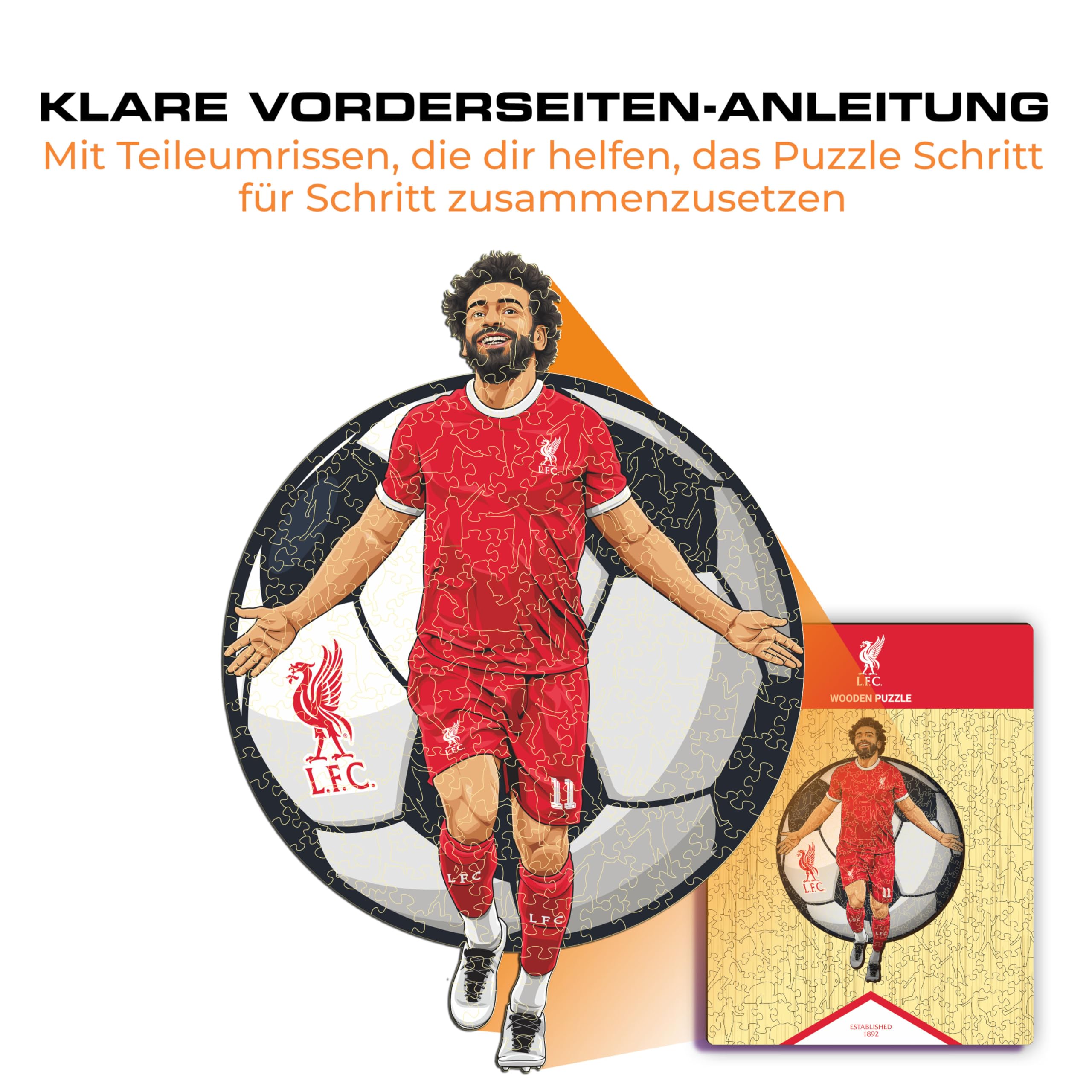 Iconic Puzzles - Mohammed Salah, Liverpool, 100% ökologisch nachhaltiges Holzpuzzle mit offizieller Lizenz, Größe M, 270 Teile, Puzzle für Kinder und Erwachsene