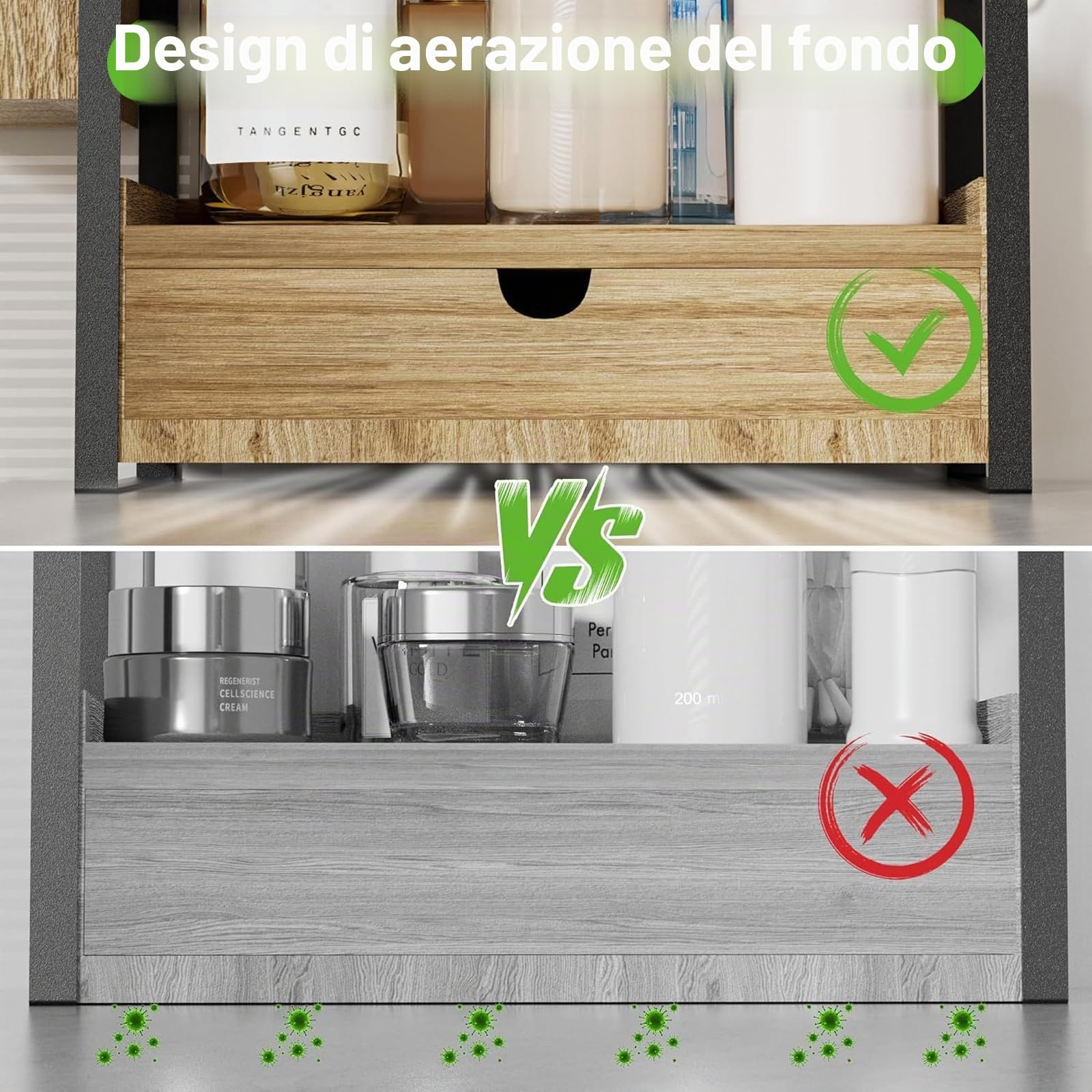 Kottwca Organizer da bagno a 2 livelli con cassetti, cestini e 2 ganci