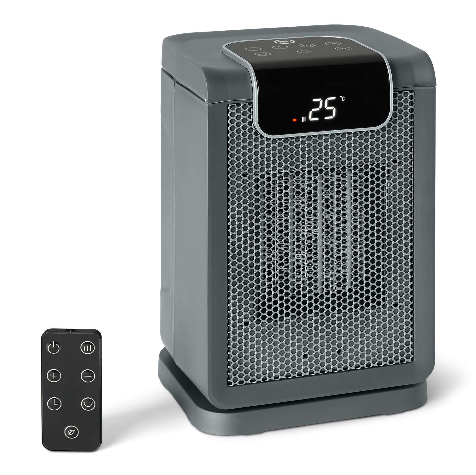 Amazon Basics Space Heater for Indoor Use with PTC Ceramic Technology, 1500W, Remote Control, 70° Oscillation, 10-inch, Grey