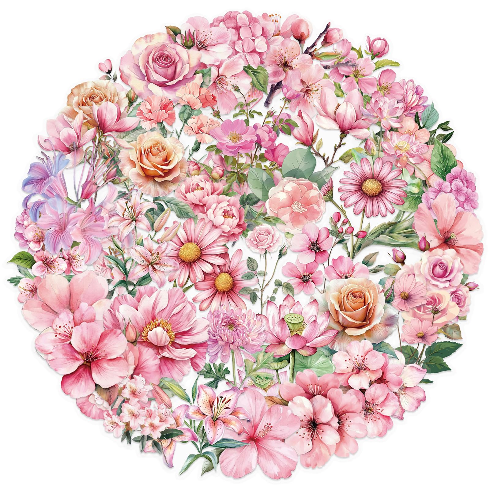 50 Sheets Lovely Scrapbooking Sticker Flower Decal Clear Laptop Sticker Decorative for Notebook Decoration