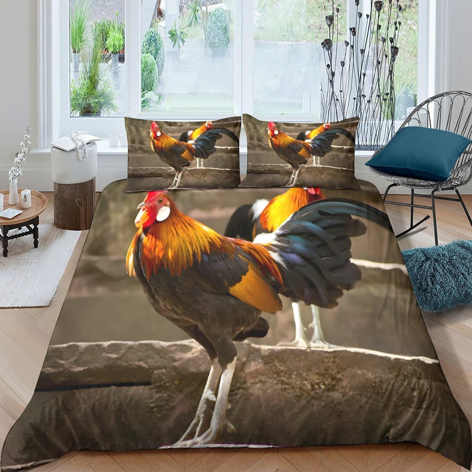 Ctjqhvkz Style-8 3D Printed Rooster Art Fitted Sheet Microfiber Soft Breathable Farm Chicken Bed Cover For Bedroom Dorm Mattress Protection Decor Single（135X200cm）