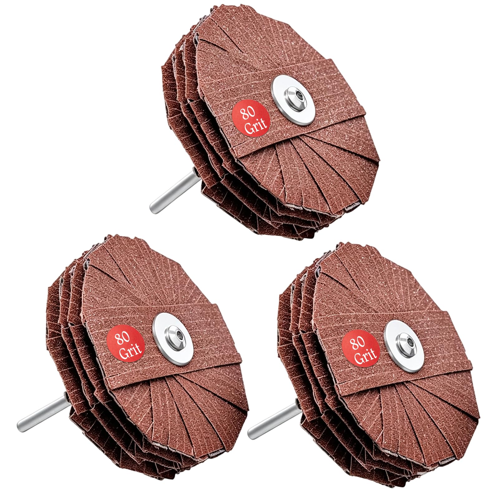 Schleifmopp-Set, 10,2 cm, 3 Stück, langlebig, flexibel, Fächerschleifer, für Bohr- und Schneideisenschleifer, Körnung 80, 6,35 mm Schaft, für Holzbearbeitung, Konturen, Formbearbeitung