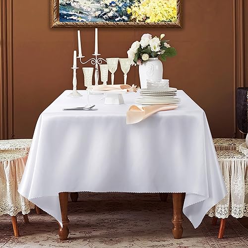 Miniatura 4 de Manyshofu Mantel rectangular largo de satén, 4 piezas, 60 x 84 pulgadas, mantel de satén blanco sedoso, mantel de superposición suave para bodas,