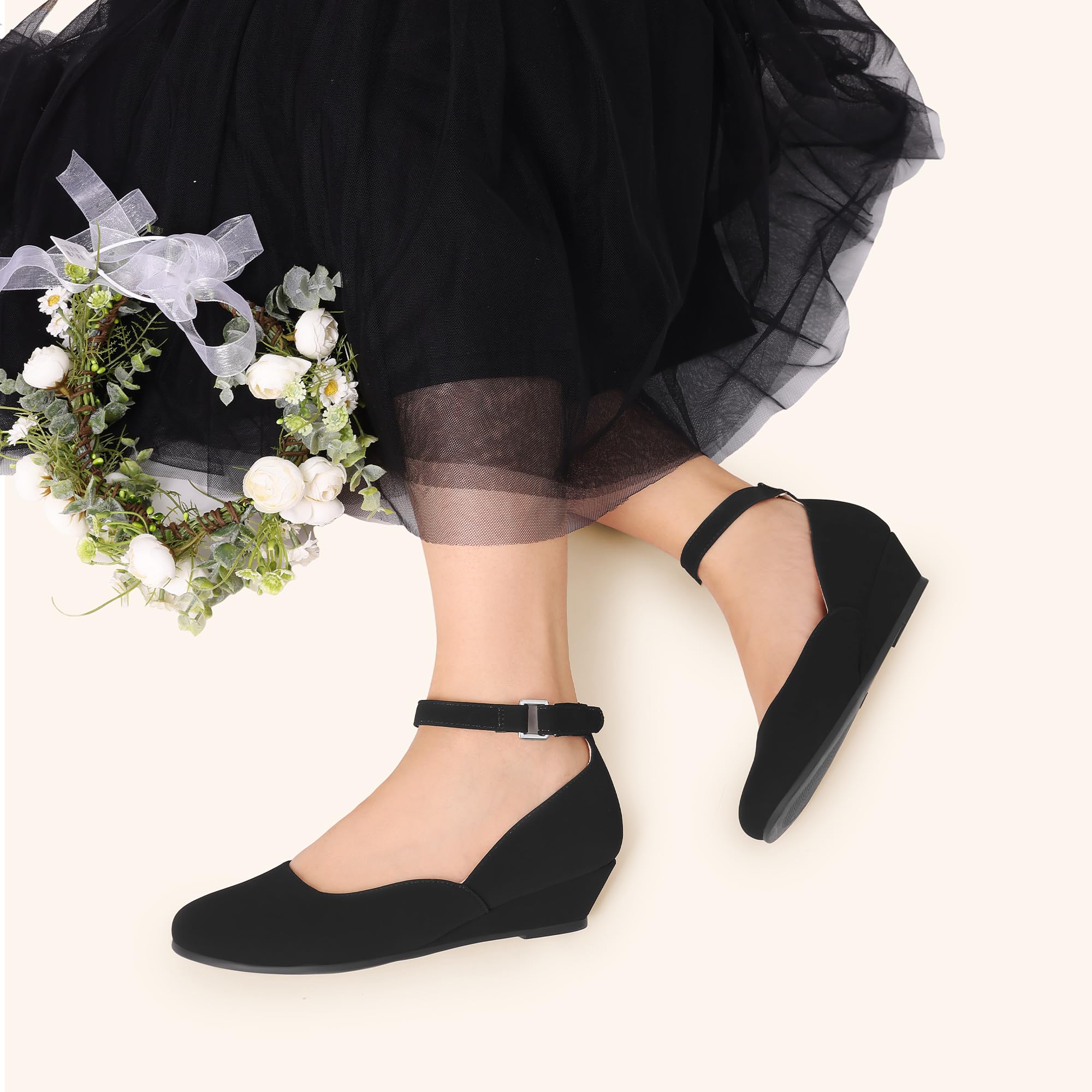DREAM PAIRS Ballerines Fille, Chaussures Princesse Fille à Talon Compensé Bas, Escarpins Enfant à Bride Cheville pour Mariage, Fête et Cérémonie
