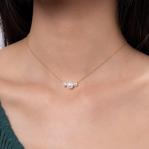 Miniatura 3 de TOBENY Pearl Necklaces for Women 14k Gold Plated Handmade White Pearl Choker Necklace Dainty Small Tiny Beaded Pearl Strand Chain Necklace Delicate