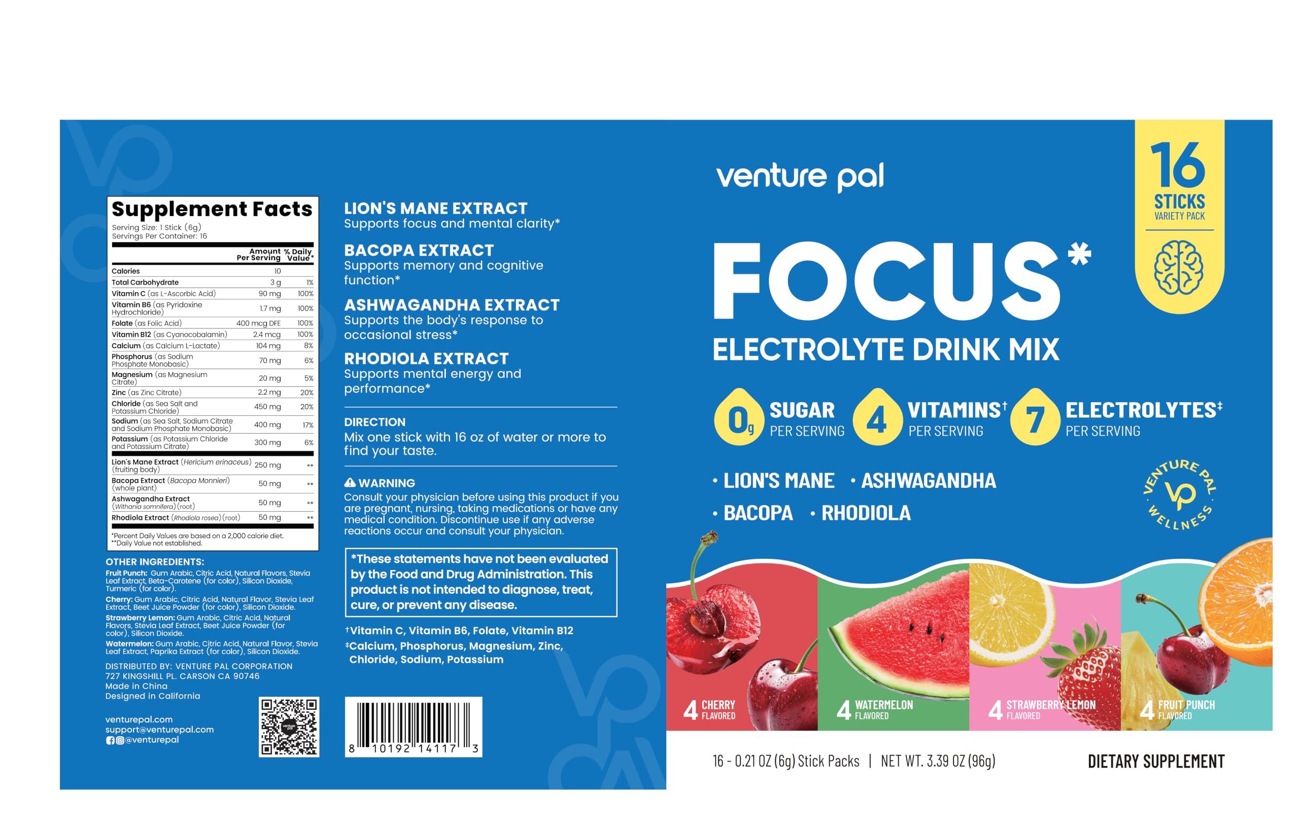 Venture Pal Sugar Free Hydration + Focus Electrolyte Packets, 16 Sticks — Amazon image 10