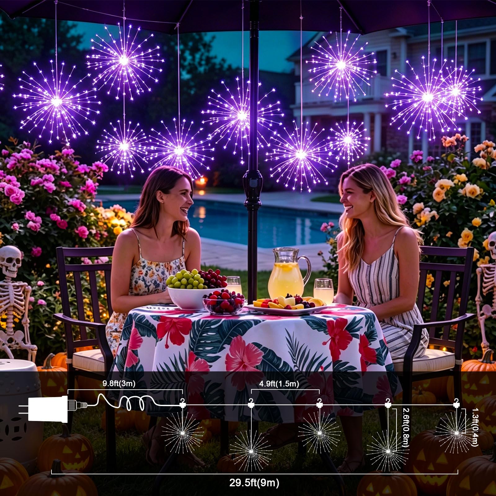 Starburst - Confezione da 5 luci a filo di rame viola da 43,2 cm, 1000 LED, impermeabili, pieghevoli, decorazione da appendere per Natale, matrimonio, patio, giardino