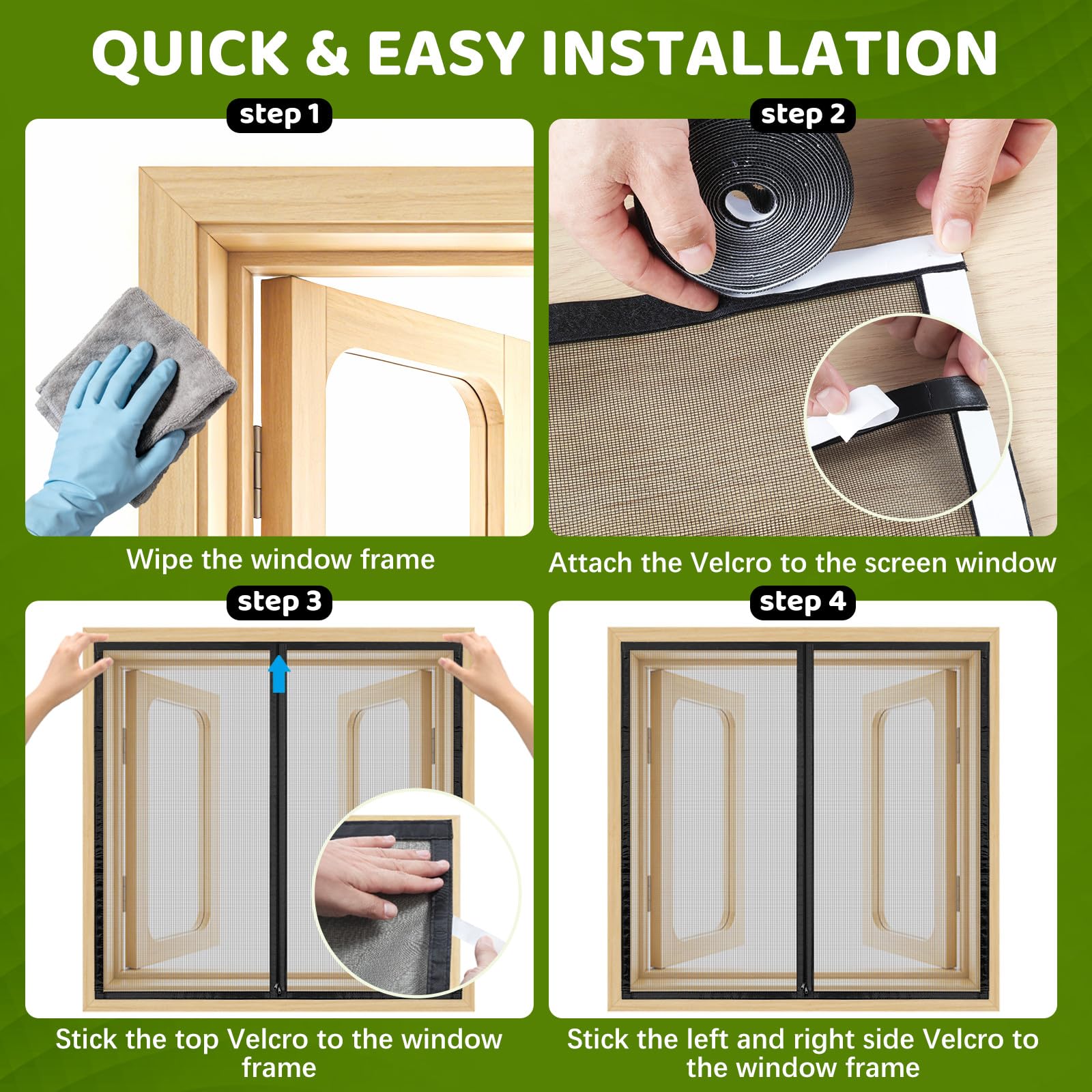 SCREEN DOOR Zanzariera per Finestre 80x120 cm, Installazione Semplice, Fibra di Vetro Ignifuga e Antistrappo, Design con Cerniera Appositamente Studiato per Finestre, Zanzariera Flessibile, Nero