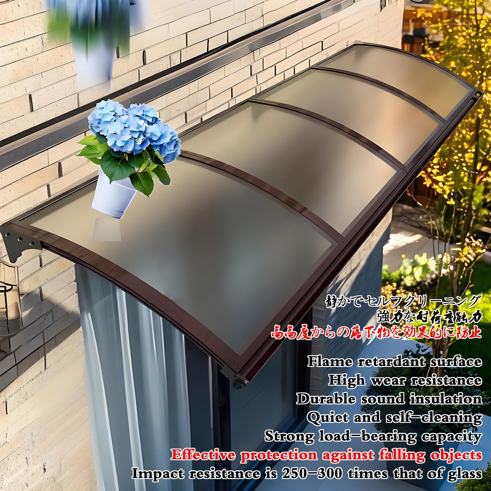 Baldacchino per porta d'ingresso, per porta d'ingresso, copertura per porta esterna, baldacchino, finestra, giardino, resistente all'invecchiamento, resistente a 12 livelli phoon (110 x 280 cm)