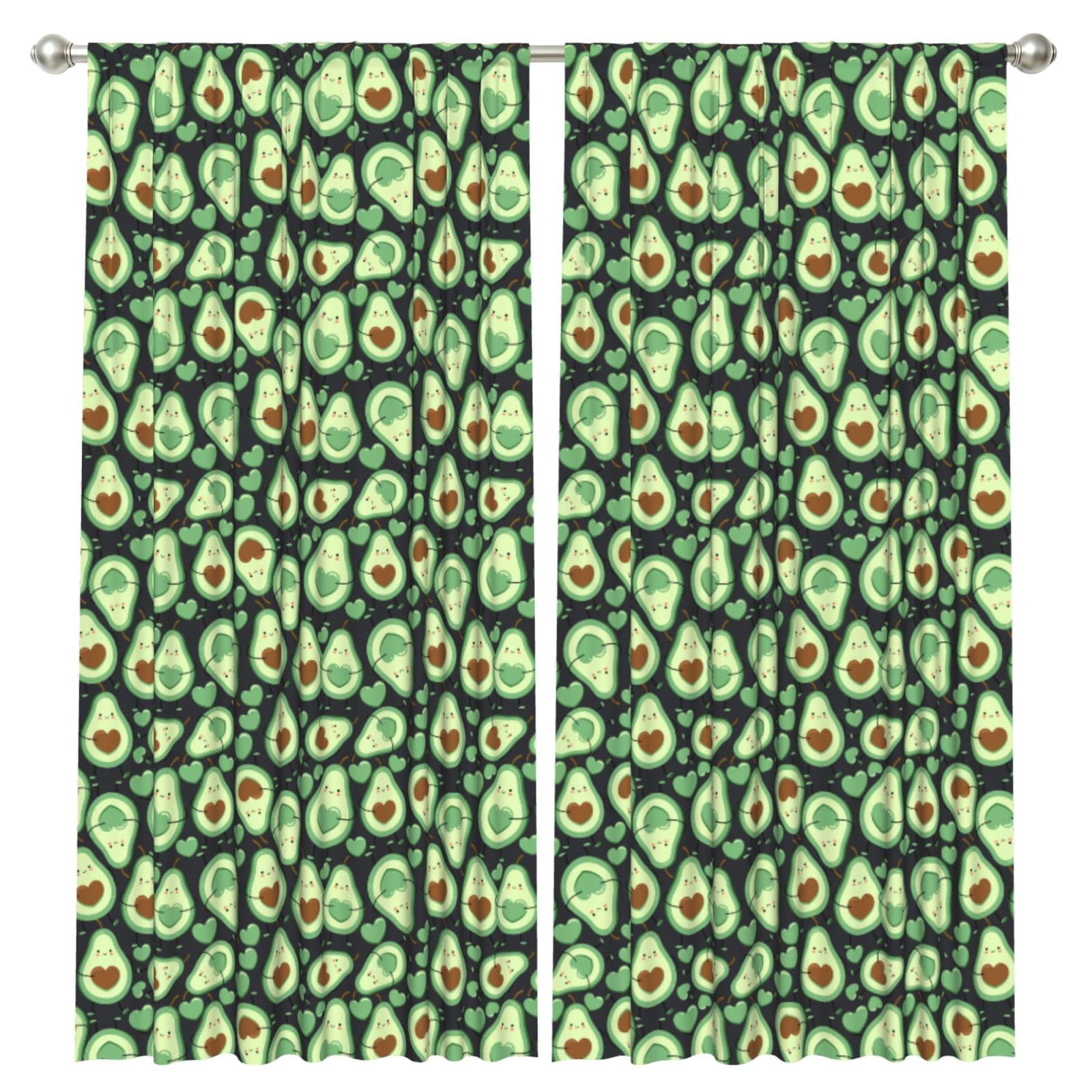 InOmak Cute Seamless Pattern Avocado Heart, 2 Panels Window Curtains 52 x 84 Inch Blackout Curtains for Living Room Bedroom