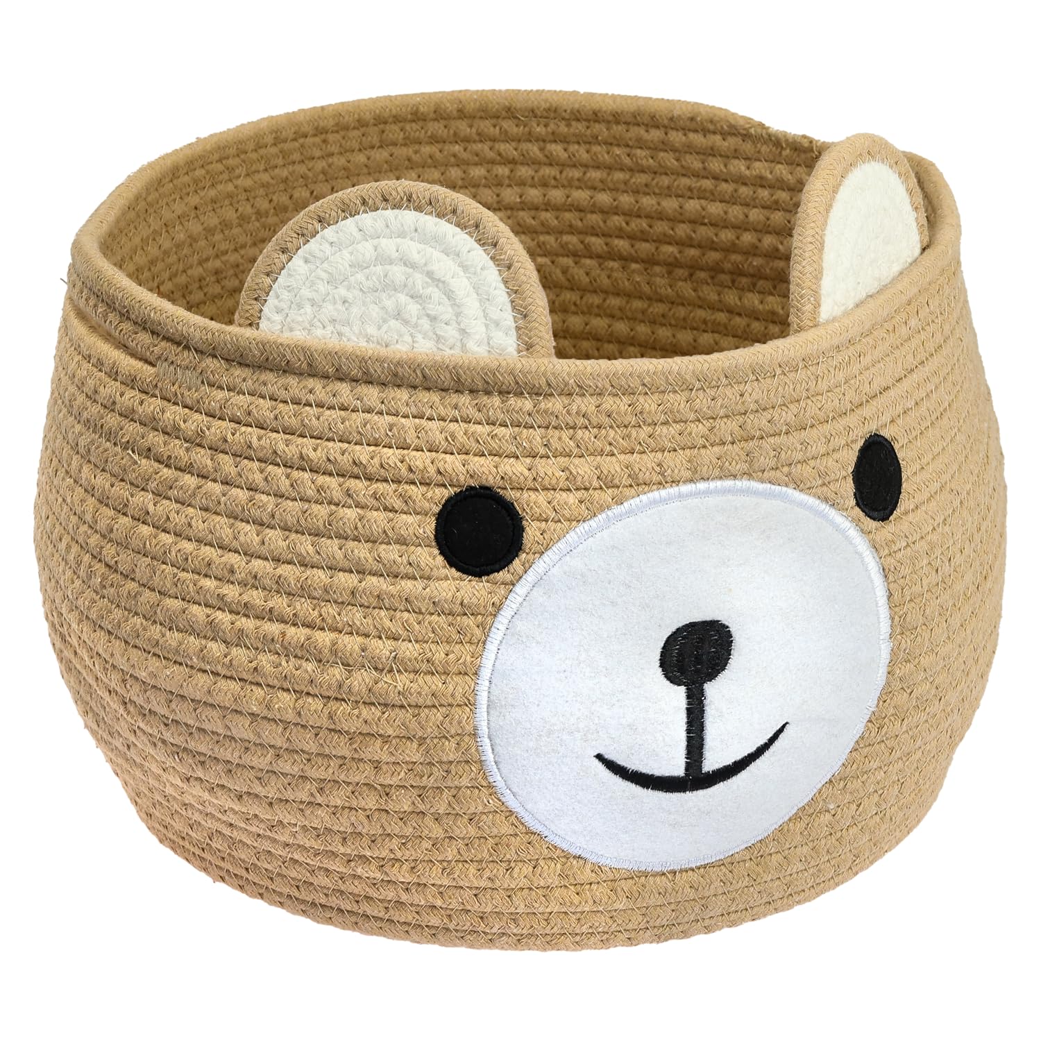 HMF Cesto portaoggetti con manici nascosti, cesto per la cameretta in cotone, motivo: orso, 30 x 24 cm, colore: miele