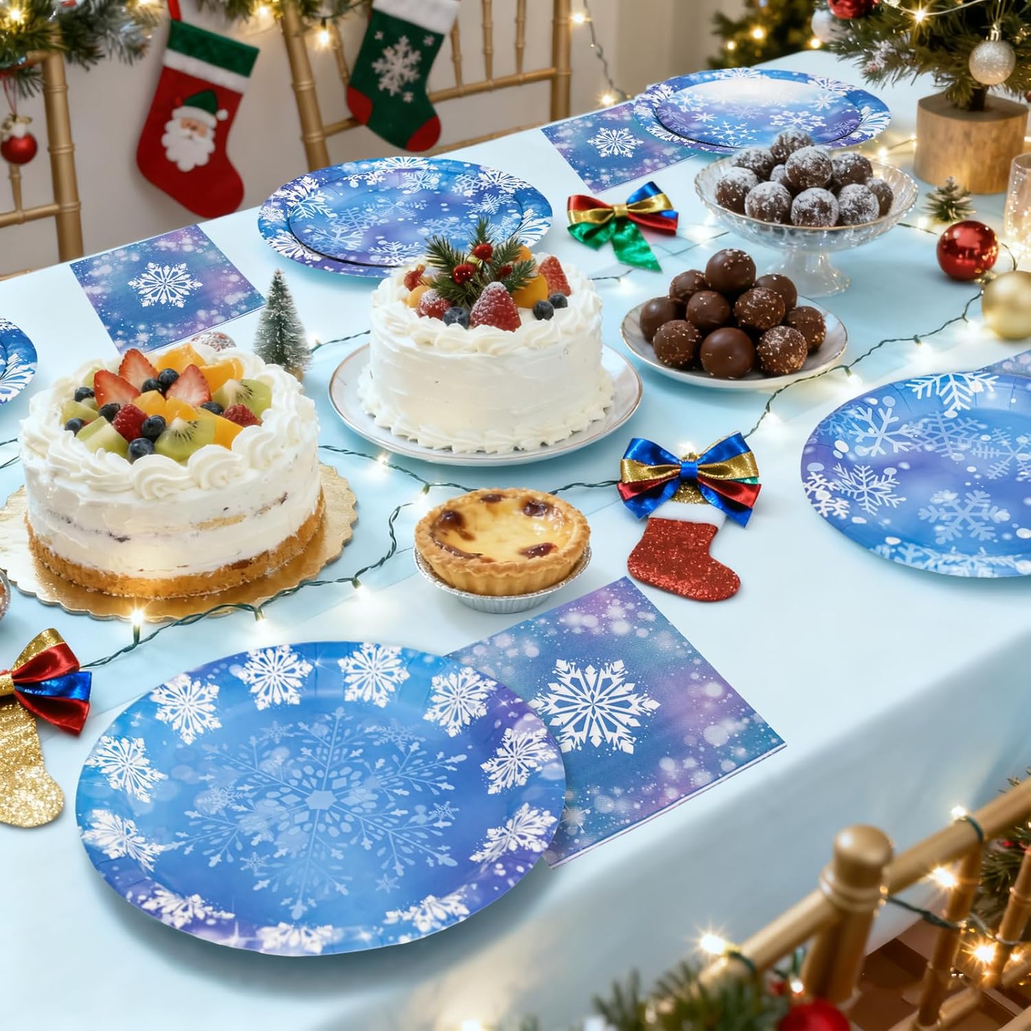 180PCS Winter Snowflake Party Supplies – Blue and Purple Snowflake Paper Plates and Napkins Set, Winter Wonderland Disposable Tableware for Frozen Christmas Holiday Birthday Party Supplies Decorations - Image 5