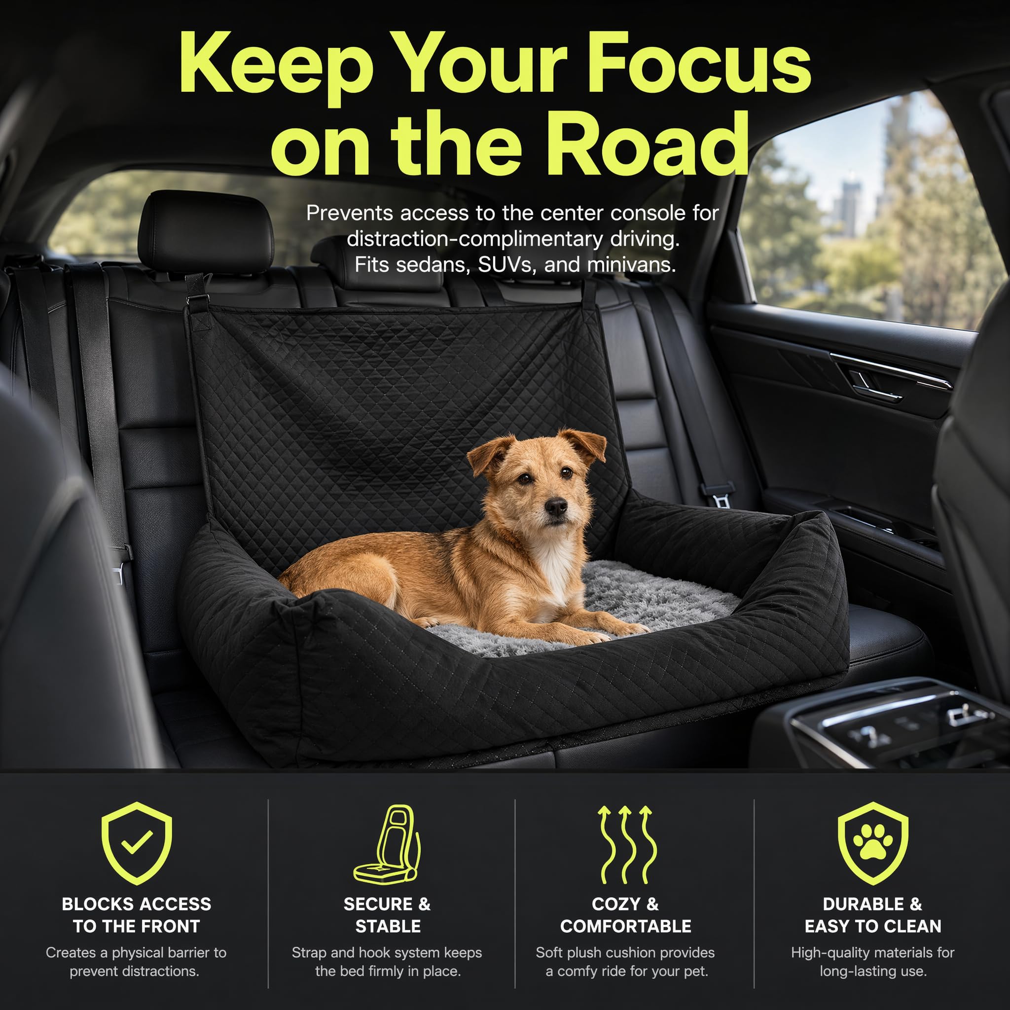 Hunde Autositz für Große Hunde Hundesitz Auto Rückbank 90x56x48cm mit Sicherheitsgurten Waschbarer Unterlage Hundeautositz Hundekorb Auto Hundebett Dog car seat für SUV Limousine Van