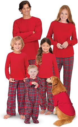 PajamaGram Christmas Pajamas For Family, Stewart Plaid, Womens SM Red