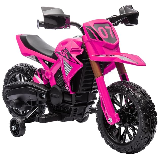 AIYAPLAY Moto Eléctrica para Niños 12V Ruedas de Entrenamiento Bocina Rosa