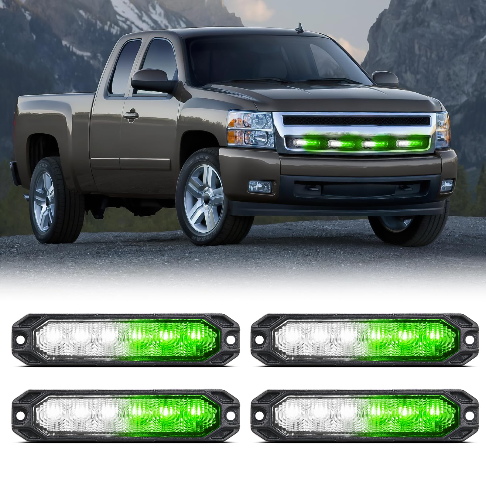 Nilight 6LED Green White Emergency Strobe Lights Sync Feature Surface Mount