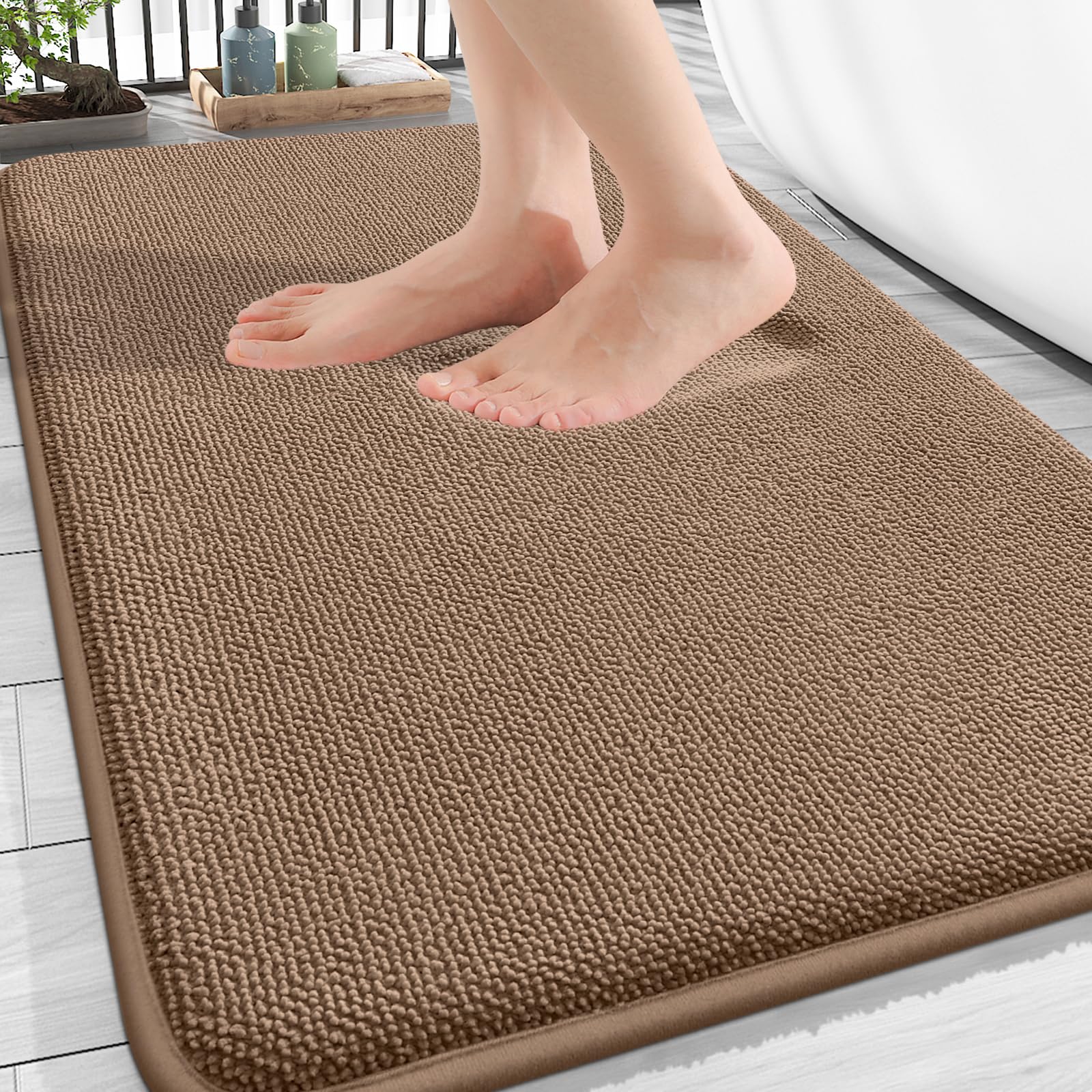 OLANLY Thick Memory Foam Bathroom Rugs 34x21, Absorbent Bath Mat, Mocha