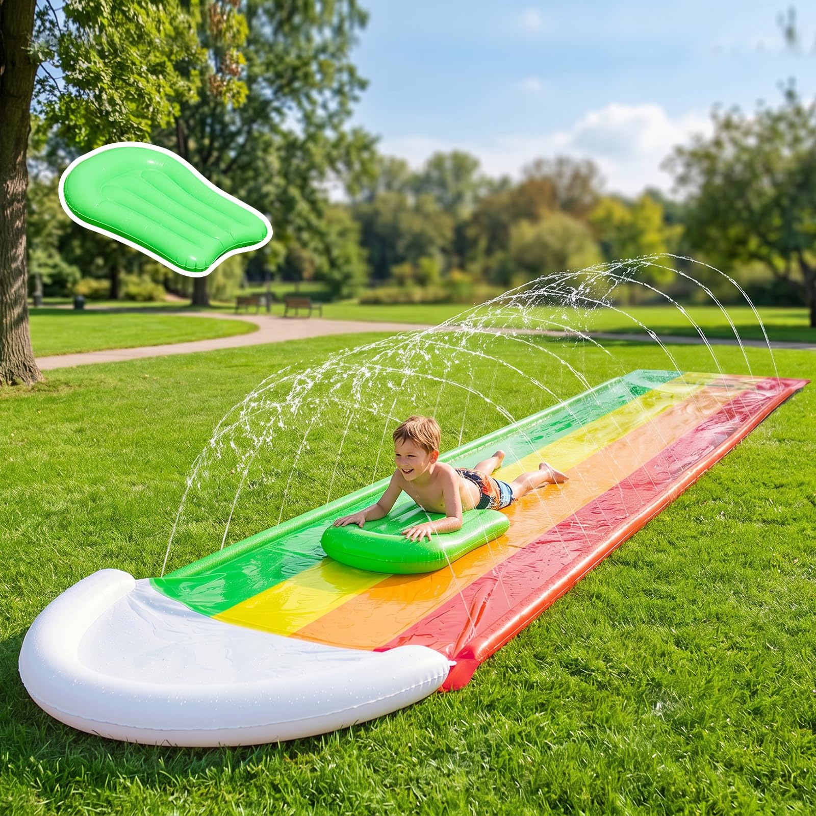4.8m Wasserrutsche Aufblasbar Mit Surfbrett, Wasserrutsche Garten FüR Kinder, Wasserrutschbahn Kinder DraußEn, Aufblasbare Wasserrutsche, Der Integrierte Sprinkler Deckt Die Gesamte Rutsche Ab (1P)