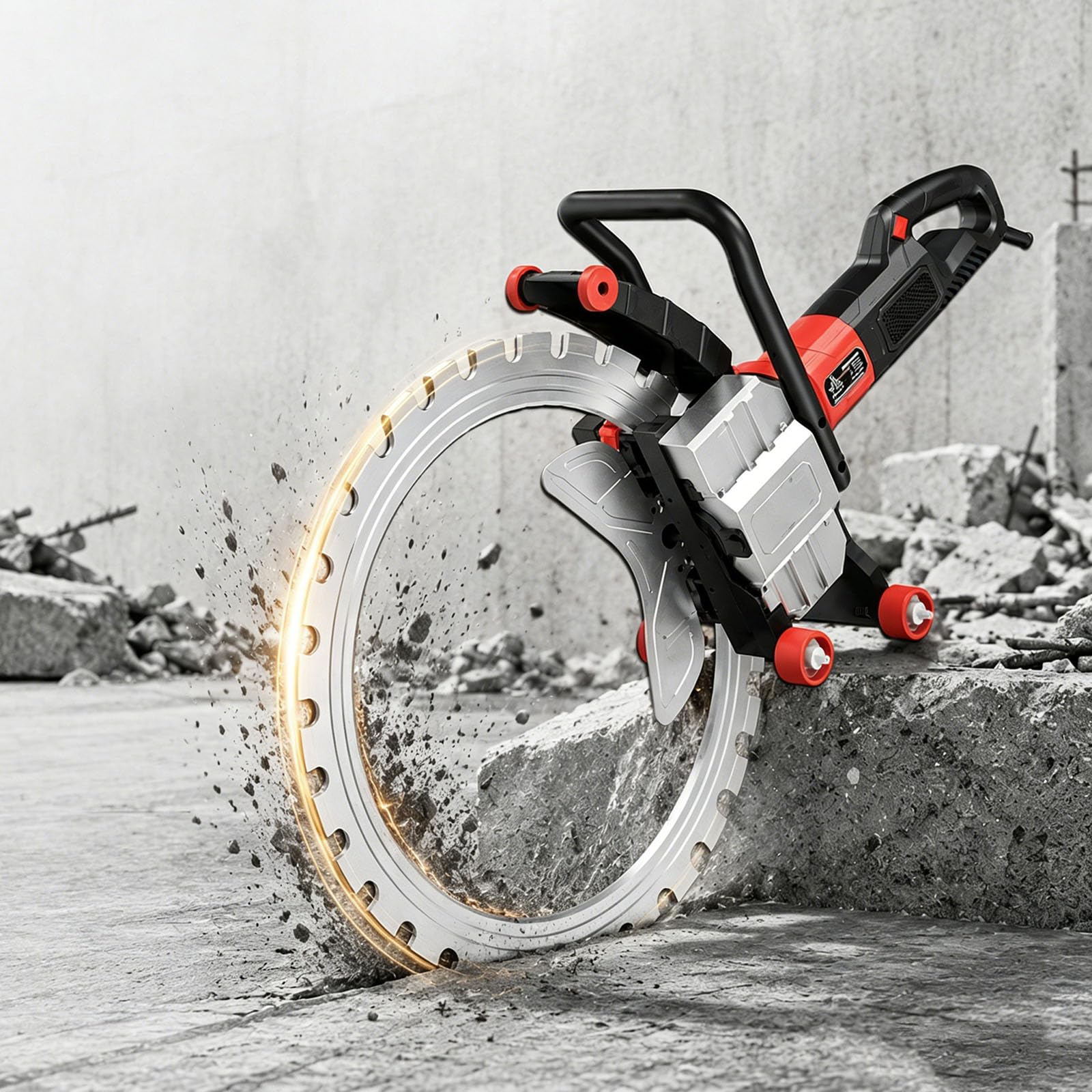 QINPI Electric Concrete Saw 6800w, Ring Saw For Concrete, Wall Cutting Machine, Cutting Depth 300mm, Diamond Blade 410mm, Grooving Concrete Cutting Dustless