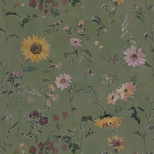 Miniatura 10 de Dimoon Papel tapiz autoadhesivo de 17.3''x78.7'' pulgadas con diseño floral lindo, papel de contacto vintage estilo aldea campestre, casa de campo,