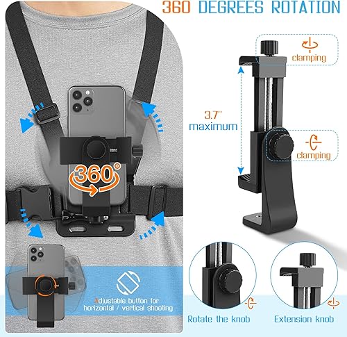Miniatura 3 de Soporte de correa de pecho para teléfono para videos POV/VLOG, soporte de arnés de pecho compatible con iPhone 13 12 11Pro Max Plus, Samsung, GoPro