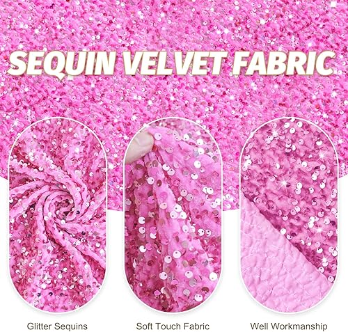 Miniatura 5 de FOTSHARER The Yard - Tela de lentejuelas rosa de 1 yarda de malla brillante de tela de terciopelo con lentejuelas, material de secuencia reversible,