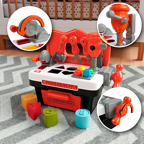 Miniatura 8 de Lollipop Black and Decker - Banco de herramientas para niños, juego completo de herramientas para niños, con taladro de juguete, llave inglesa y